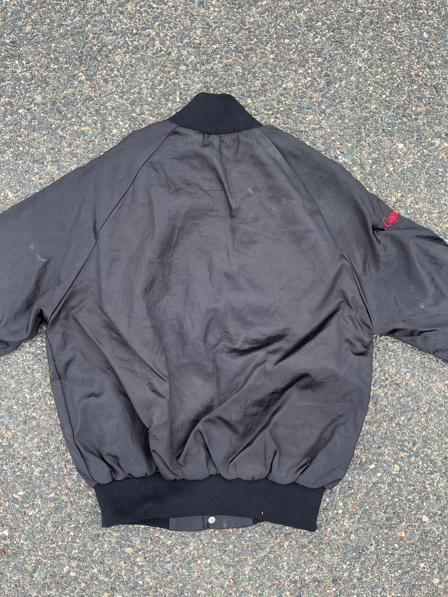 Vintage 80's Retro "Cupcake" #32 Racing Team Embroidered Satin Bomber Jacket Size Medium