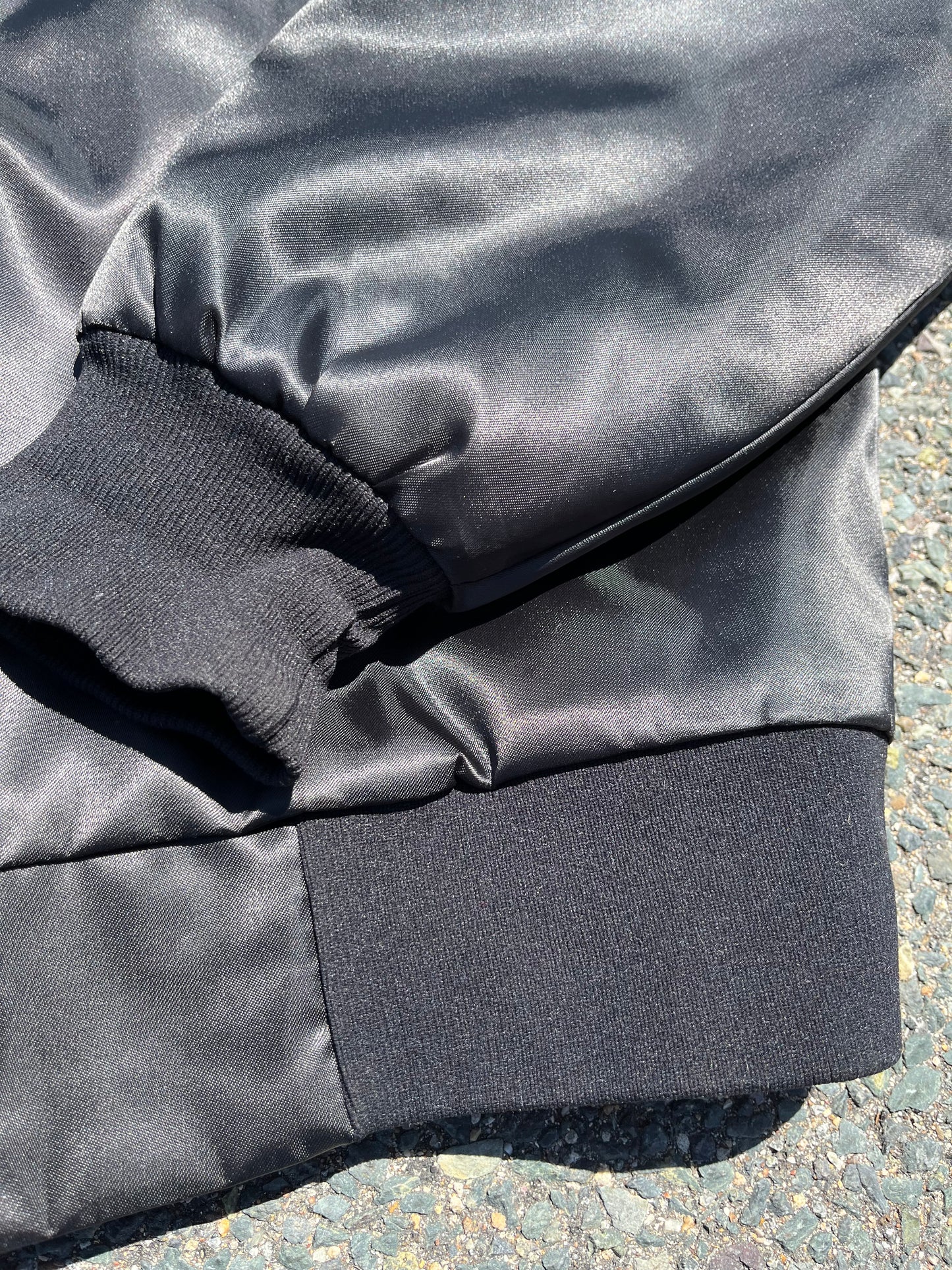 Vintage Karate Embroidered Dragon Asian Black Satin Bomber Jacket Mens Size S Small