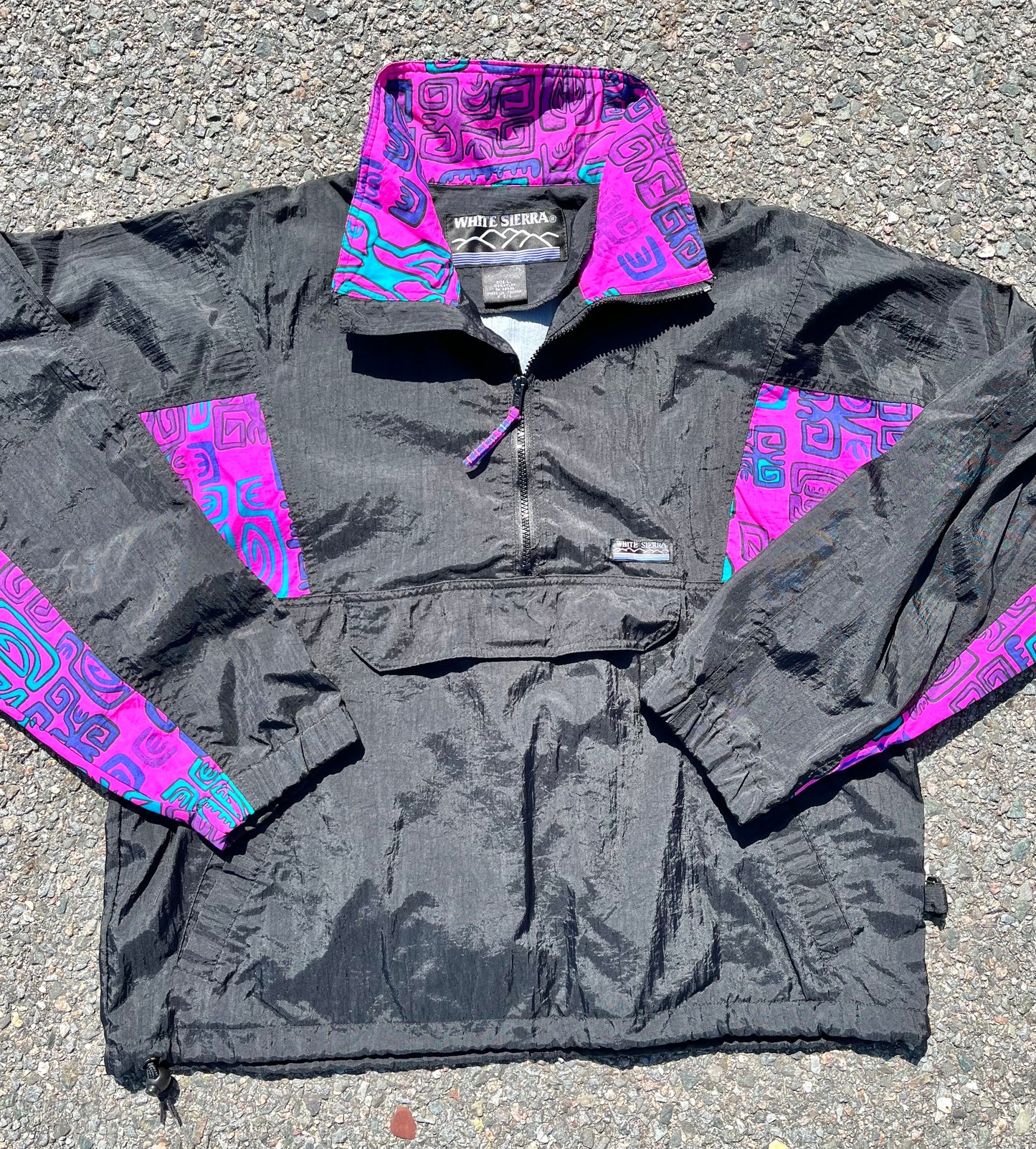 Vintage White Sierra Aztec Geometric 90's Retro Anorak Windbreaker Jacket Size L Large Hot Pink