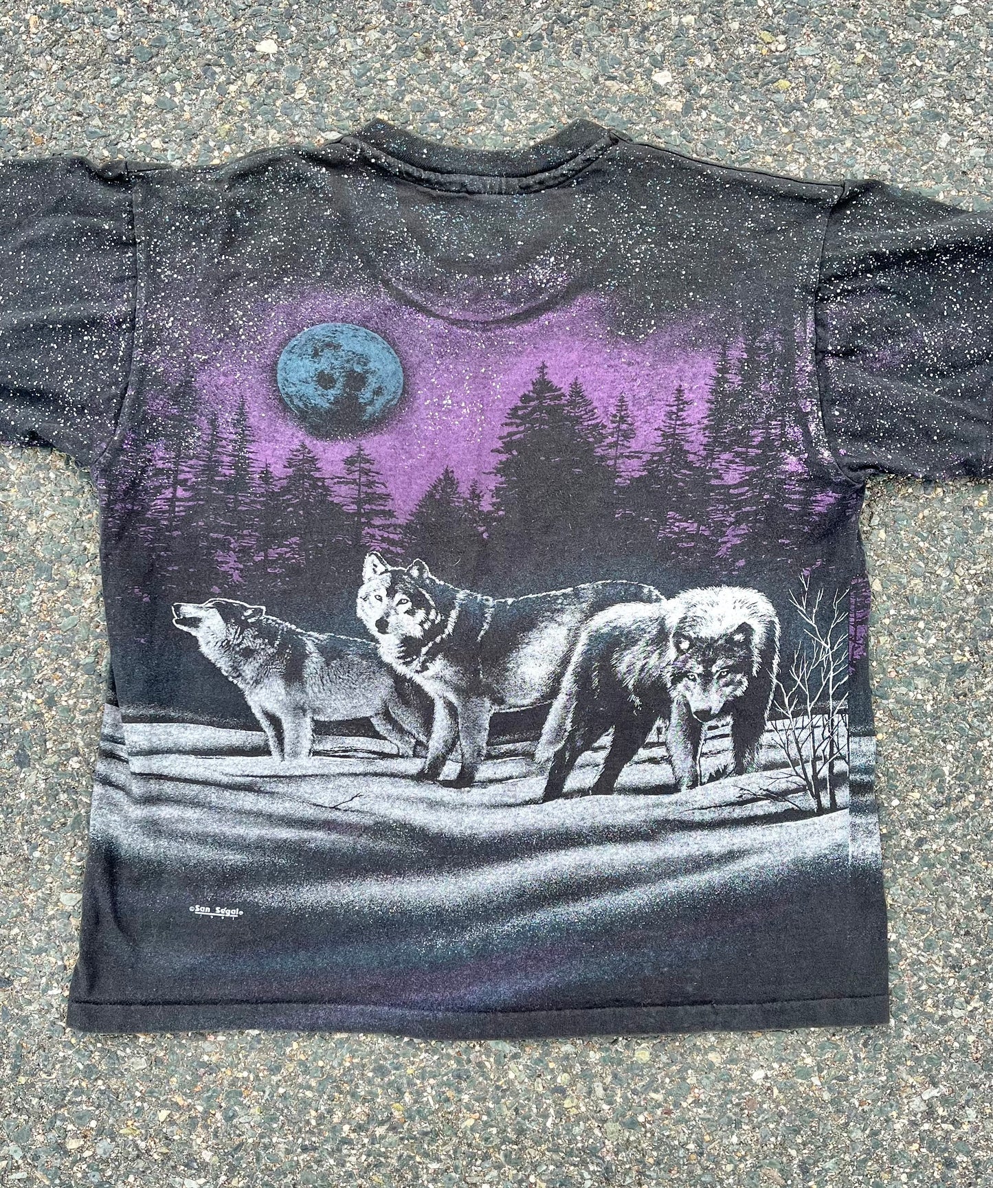 Vintage San Segal Colorado Wolves Retro 90's All Over Print Nature Single Stitch T Shirt Size M Medium 1991