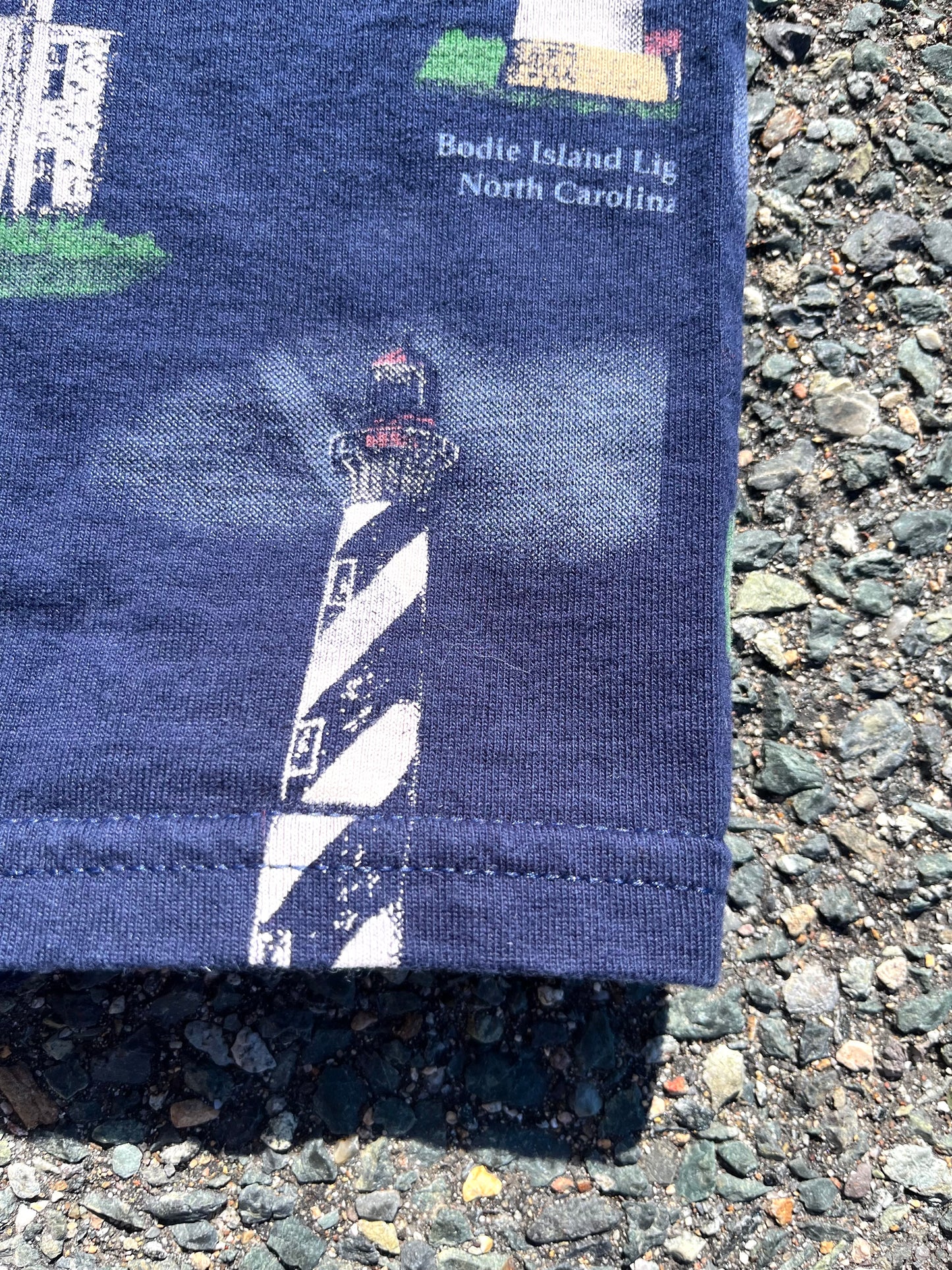 Vintage American Coastal Lighthouse 90's All Over Print AOP T Shirt Size 2XL Navy Blue