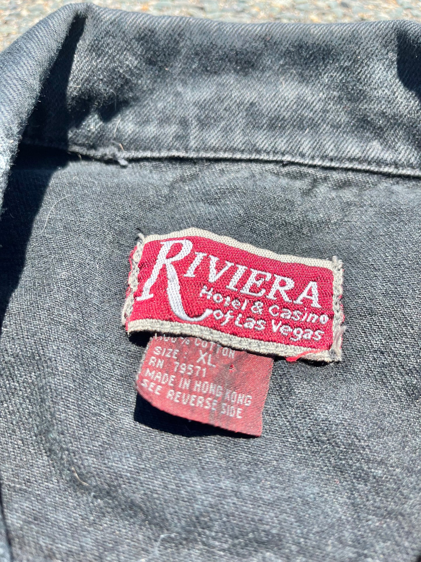 Vintage Las Vegas Riviera Resort Casino Black Denim Trucker Jacket Size XL