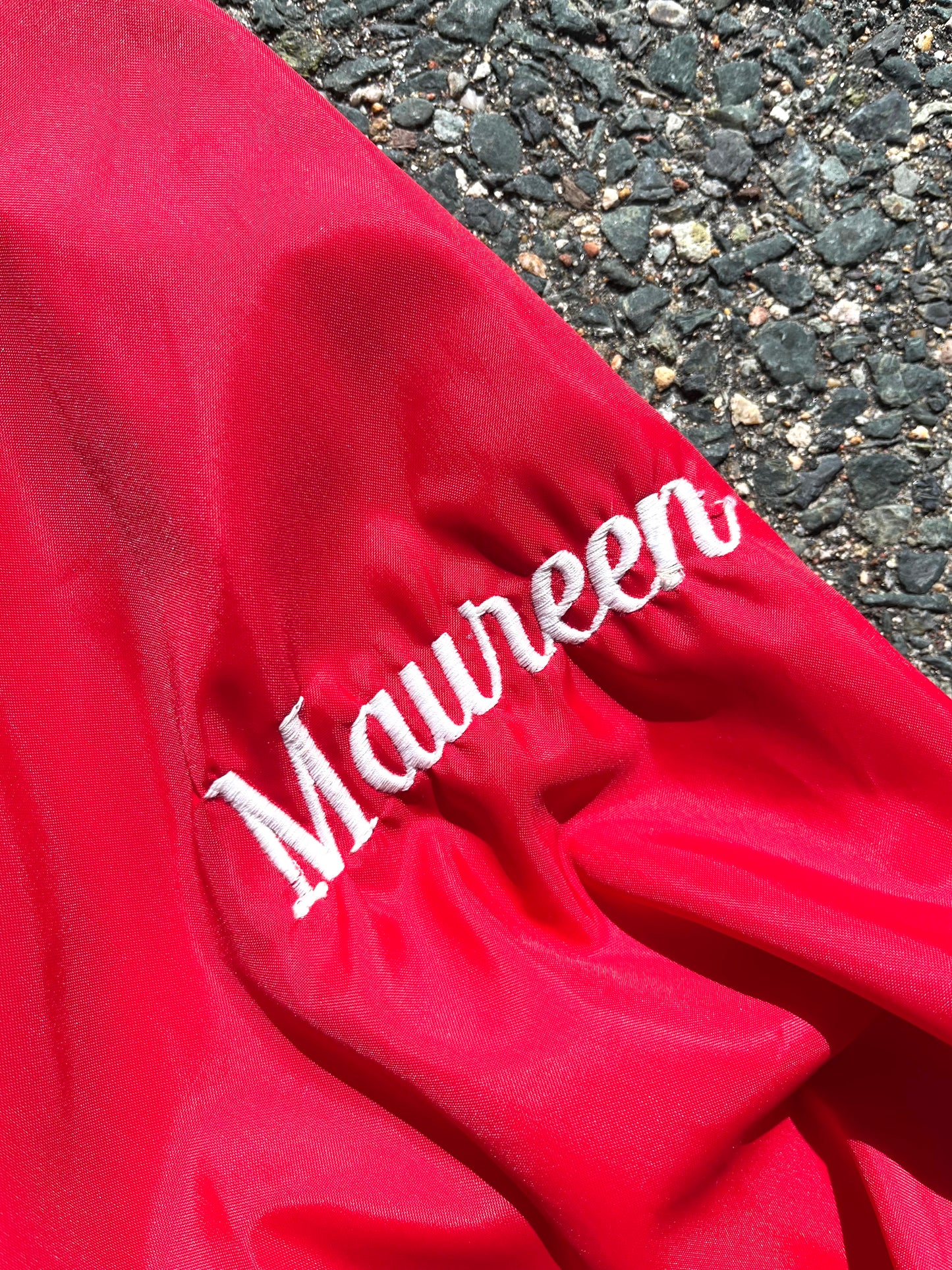 Vintage 80's Retro Massachusetts Soccer "Maureen" Patch Covered Bomber Coach Jacket Size M Medium