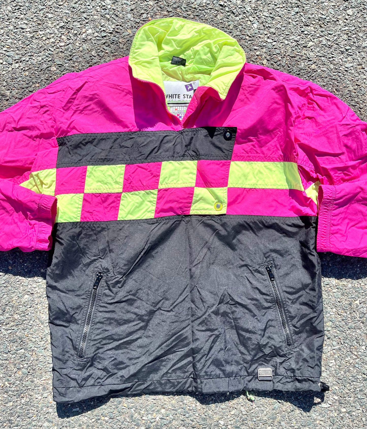 Vintage White Stag Women's Retro Neon Windbreaker Winter Ski Jacket Size M Medium