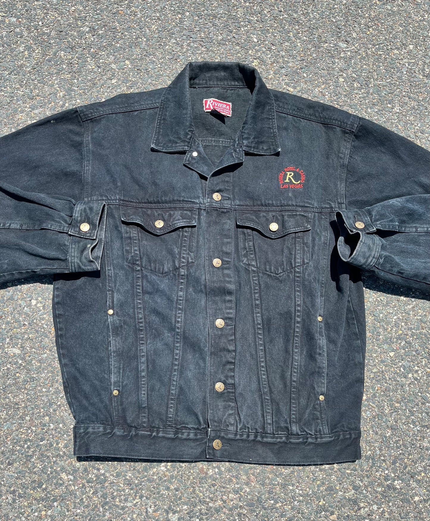 Vintage Las Vegas Riviera Resort Casino Black Denim Trucker Jacket Size XL