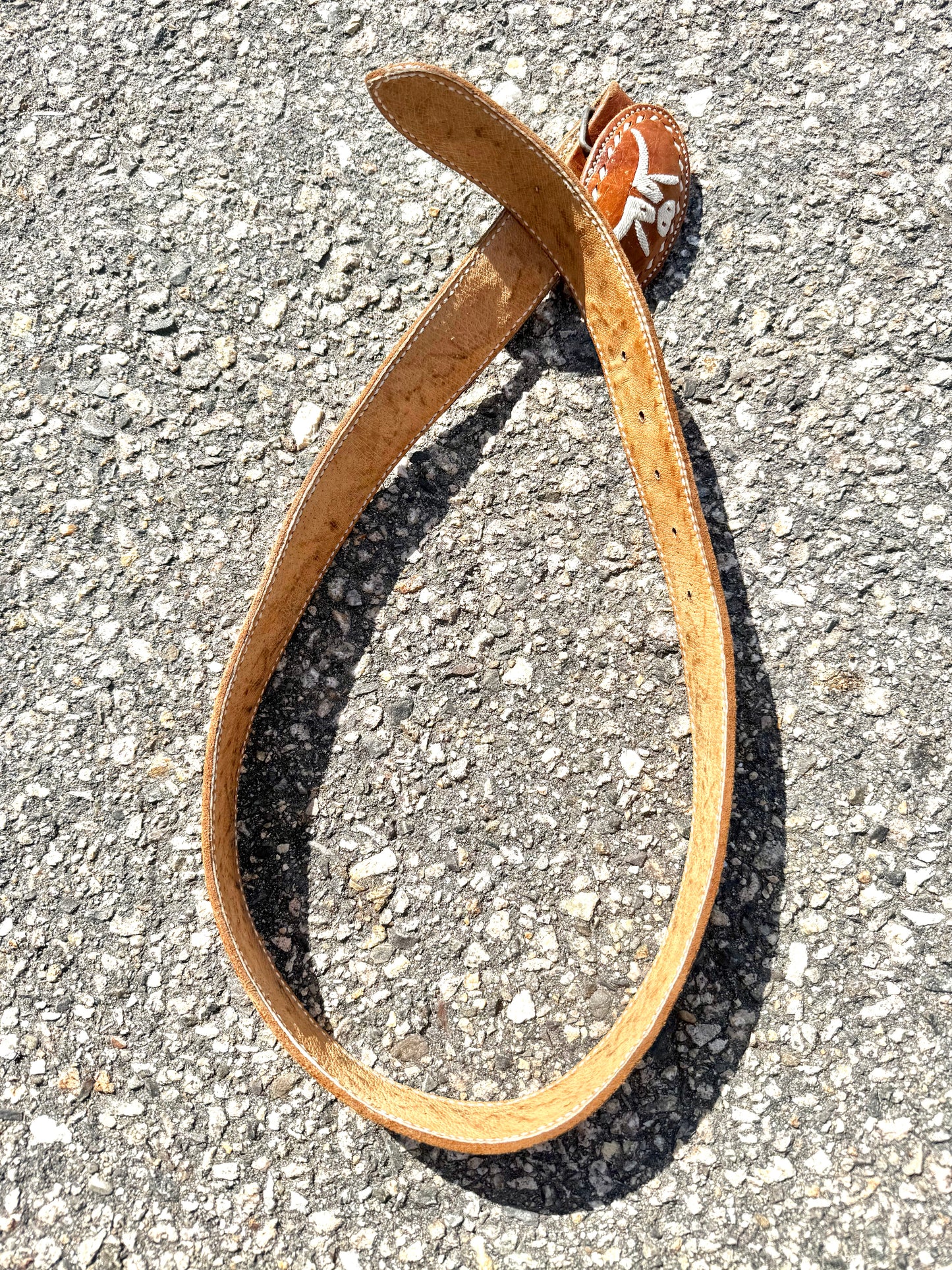 Vintage RL Embroidered Bull Cattle Leather Texas Country Western Belt Size 34