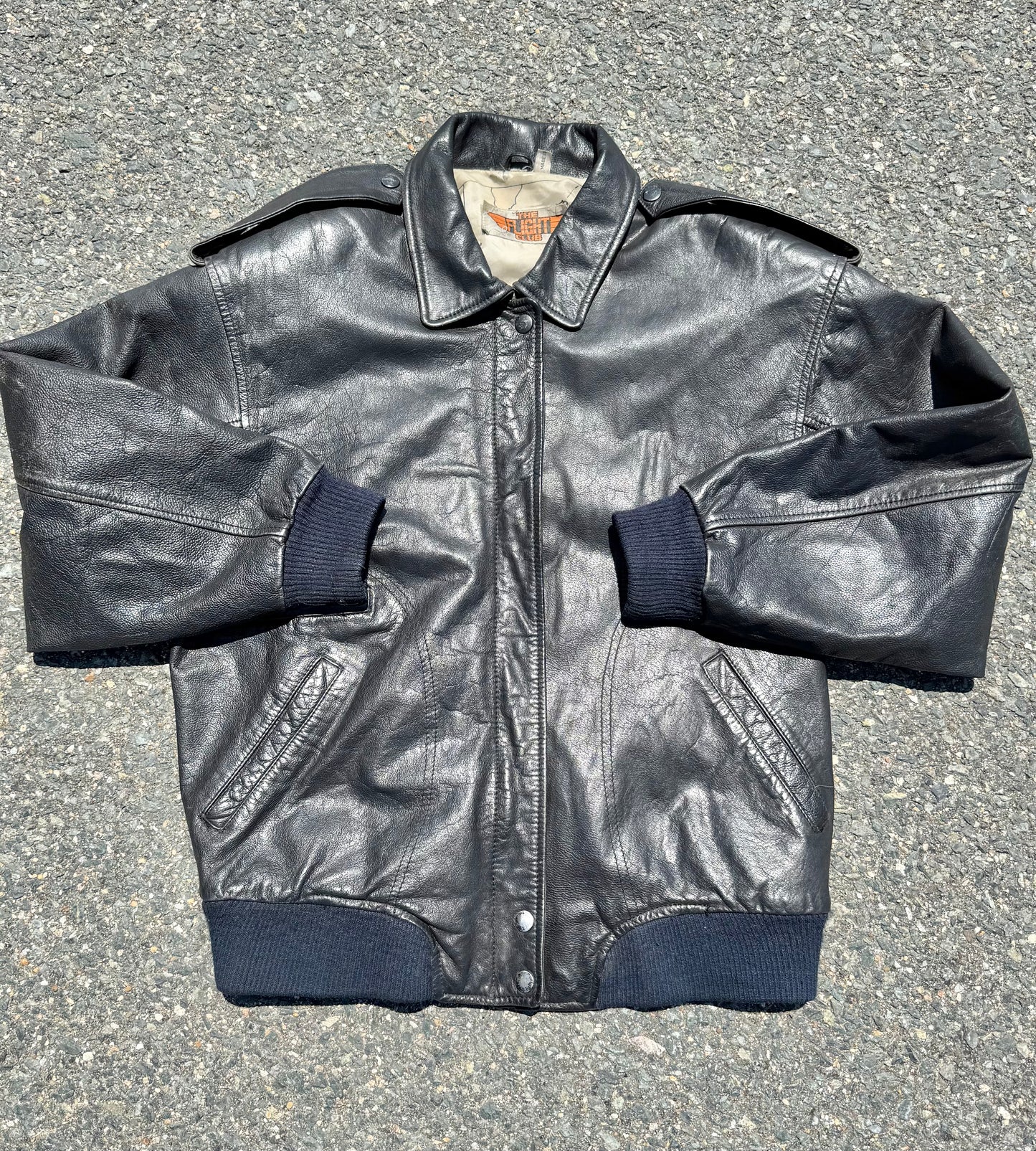 Vintage Flight Club 80's Black Leather Aviator Bomber Motorcycle Jacket Size M Medium
