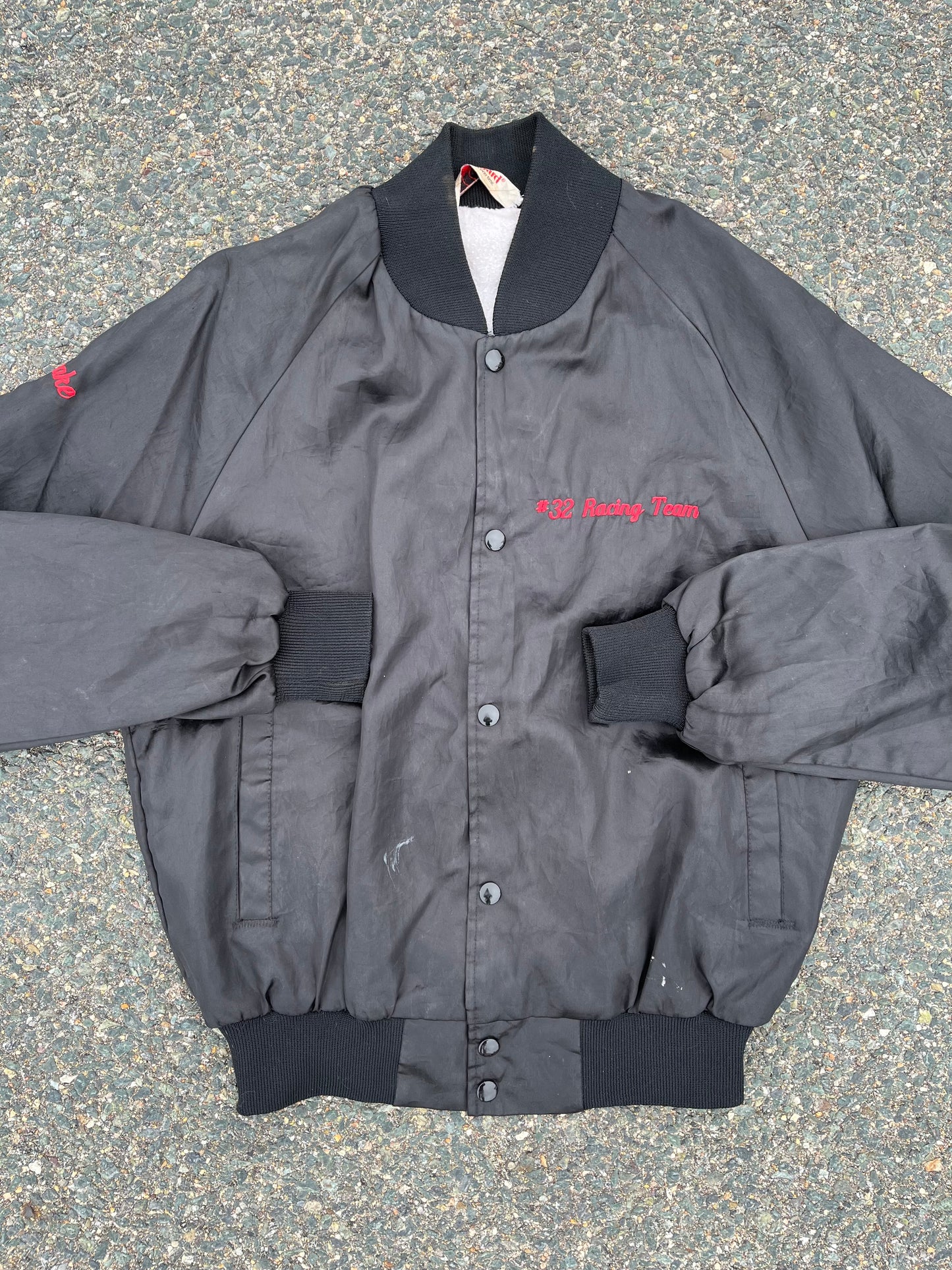 Vintage 80's Retro "Cupcake" #32 Racing Team Embroidered Satin Bomber Jacket Size Medium