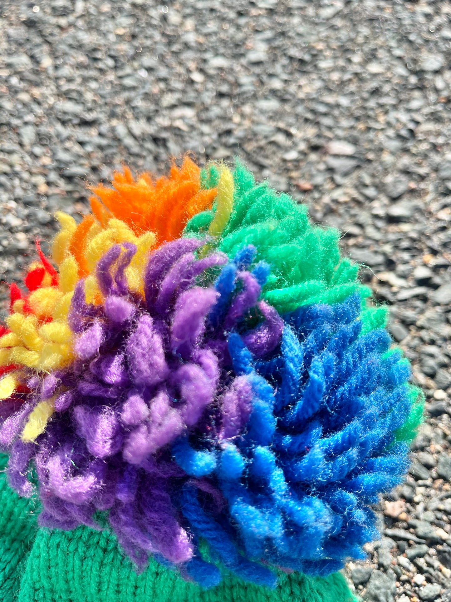 Vintage 70's 80's Retro Rainbow Knit Pure Wool Pom Pom Beanie Winter Hat