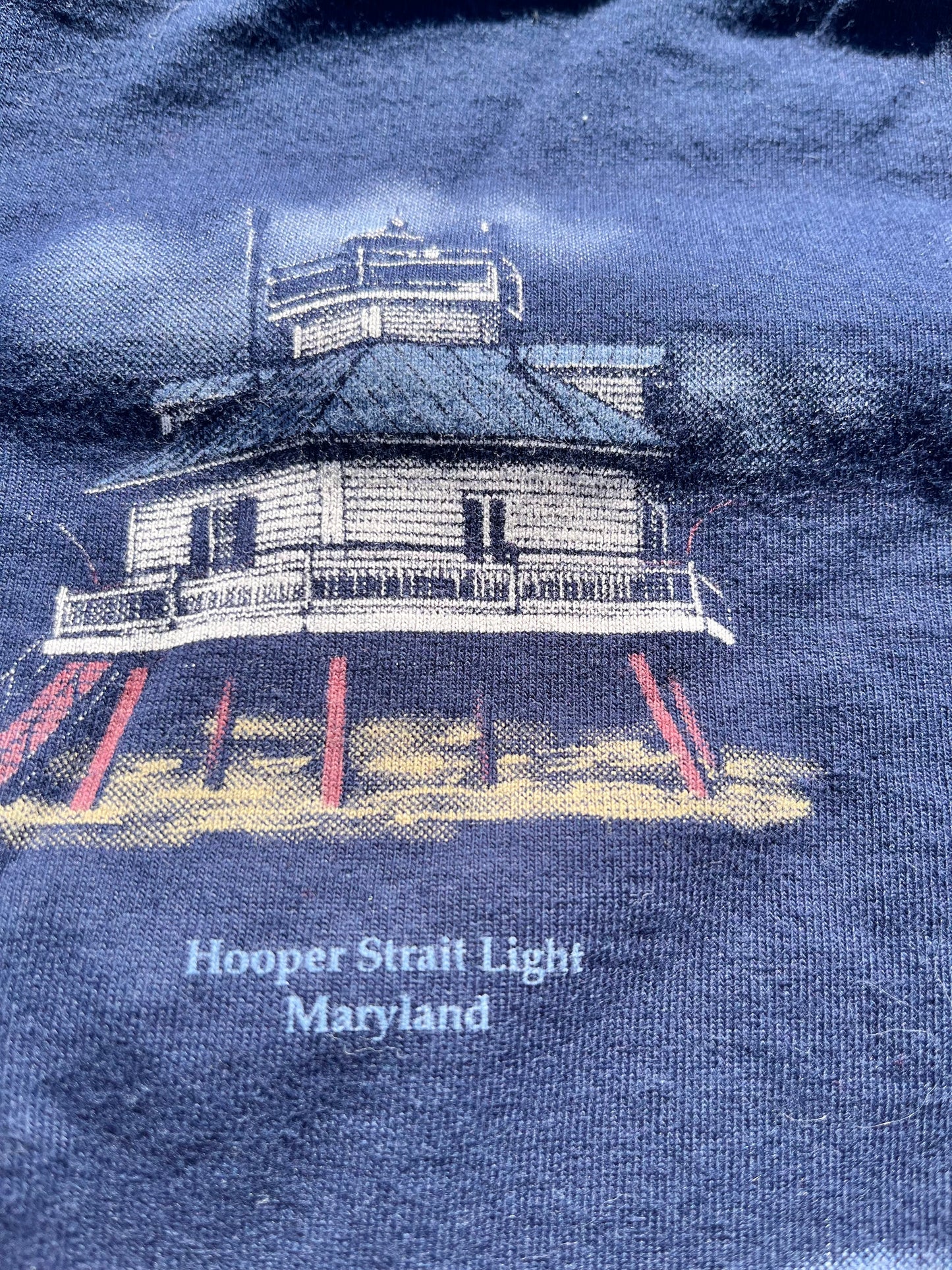 Vintage American Coastal Lighthouse 90's All Over Print AOP T Shirt Size 2XL Navy Blue