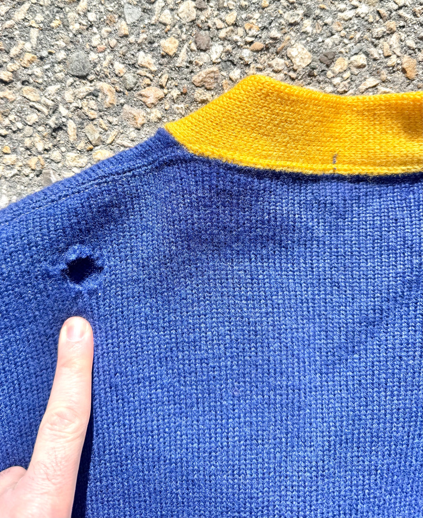 Vintage Varsity Football 50's Letterman Wool Cardigan Sweater Size M Medium Blue and Gold