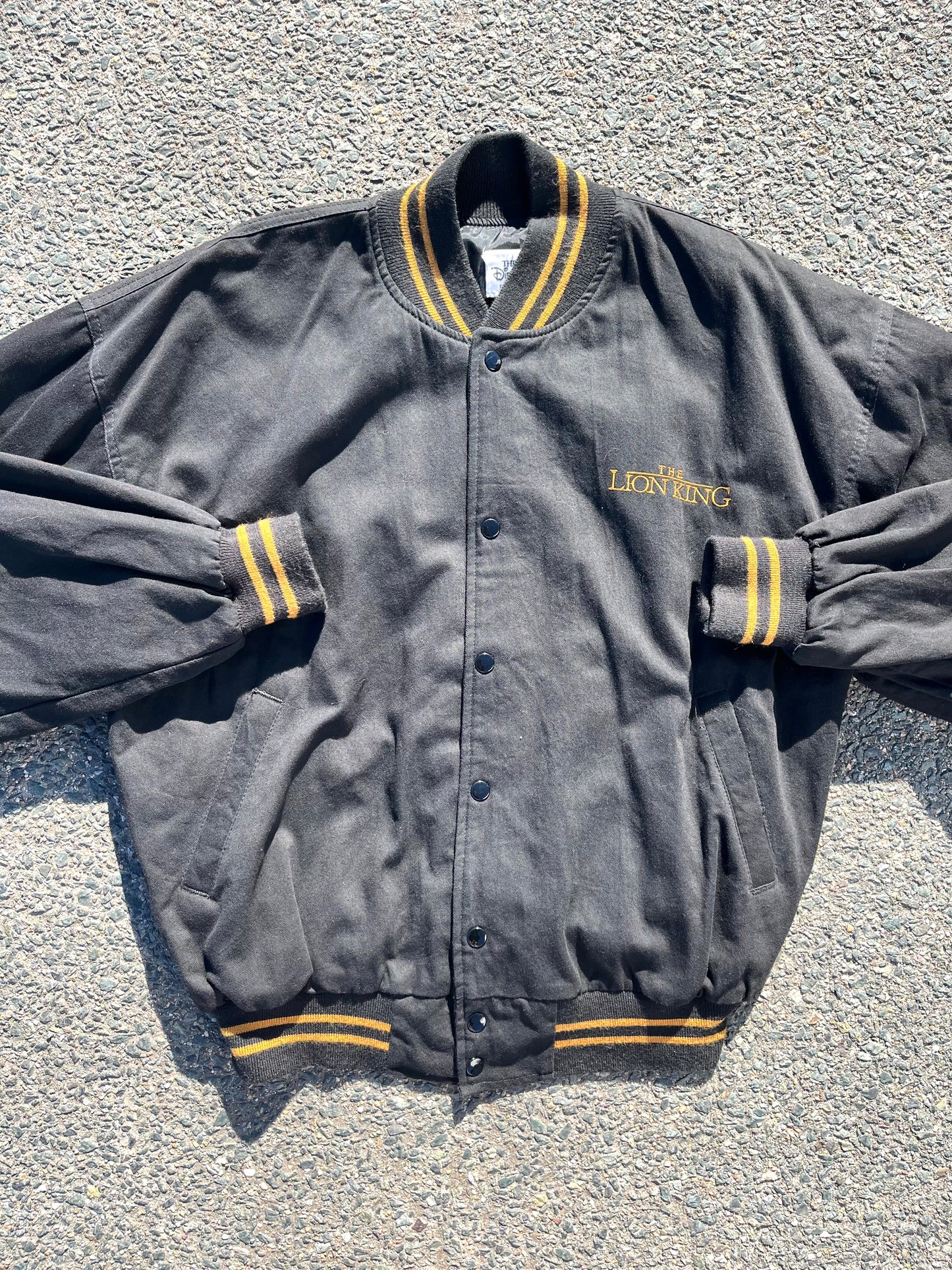 Vintage Disney The Lion King Movie Retro 90's Varsity Bomber Jacket Size L Large Black