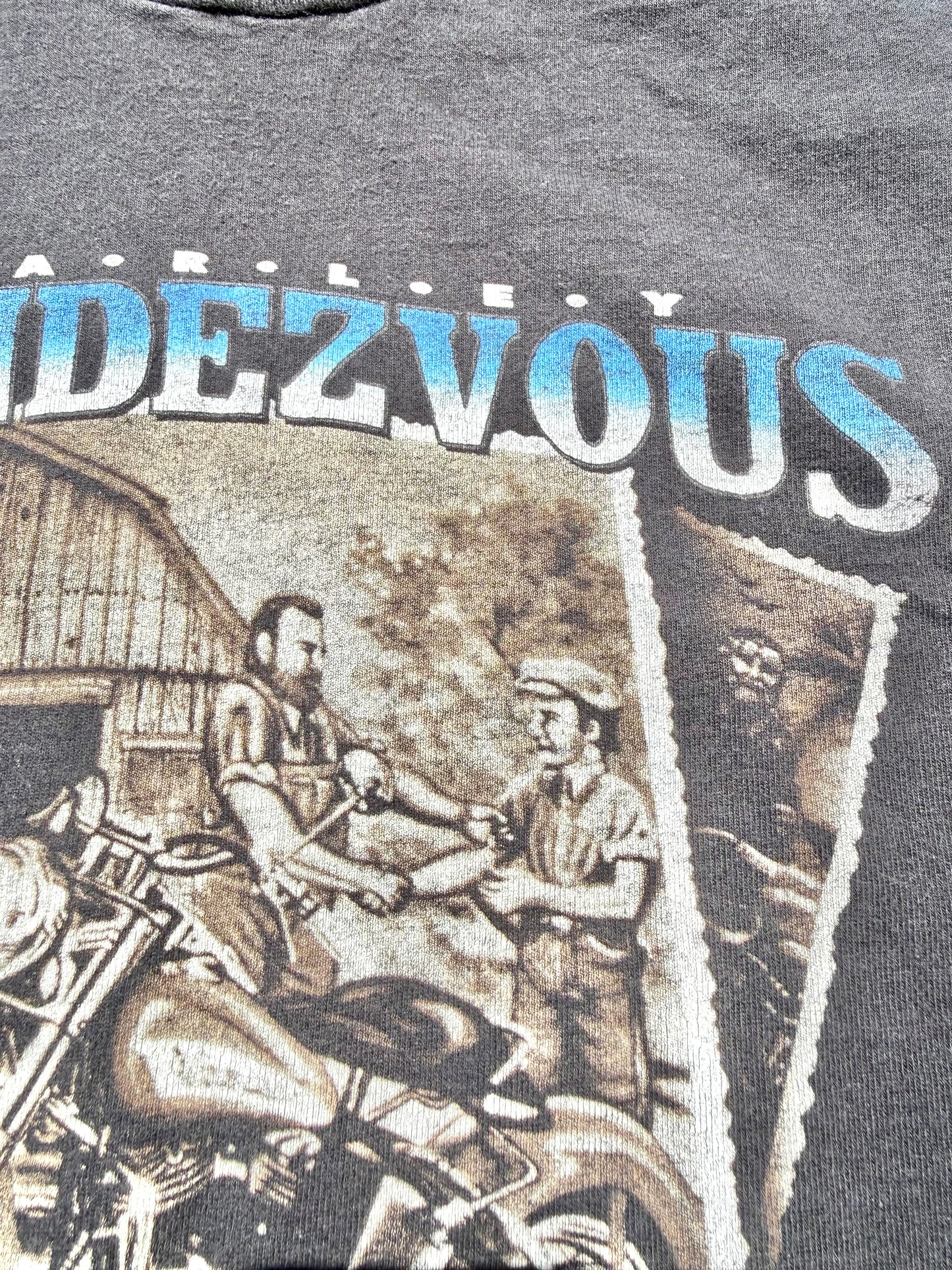 Vintage Harley Davidson Rendezvous Motorcycle 90's Biker Single Stitch T Shirt Size XL Black Pattersonville New York