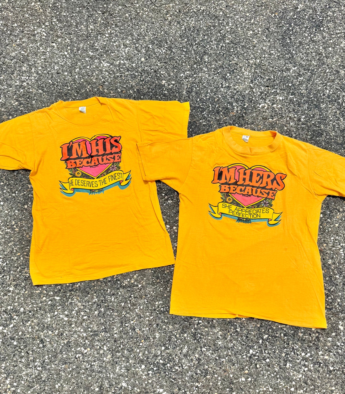 Vintage 70's 1970's Retro Single Stitch His and Hers Matching T Shirts Size Medium and Small 1973