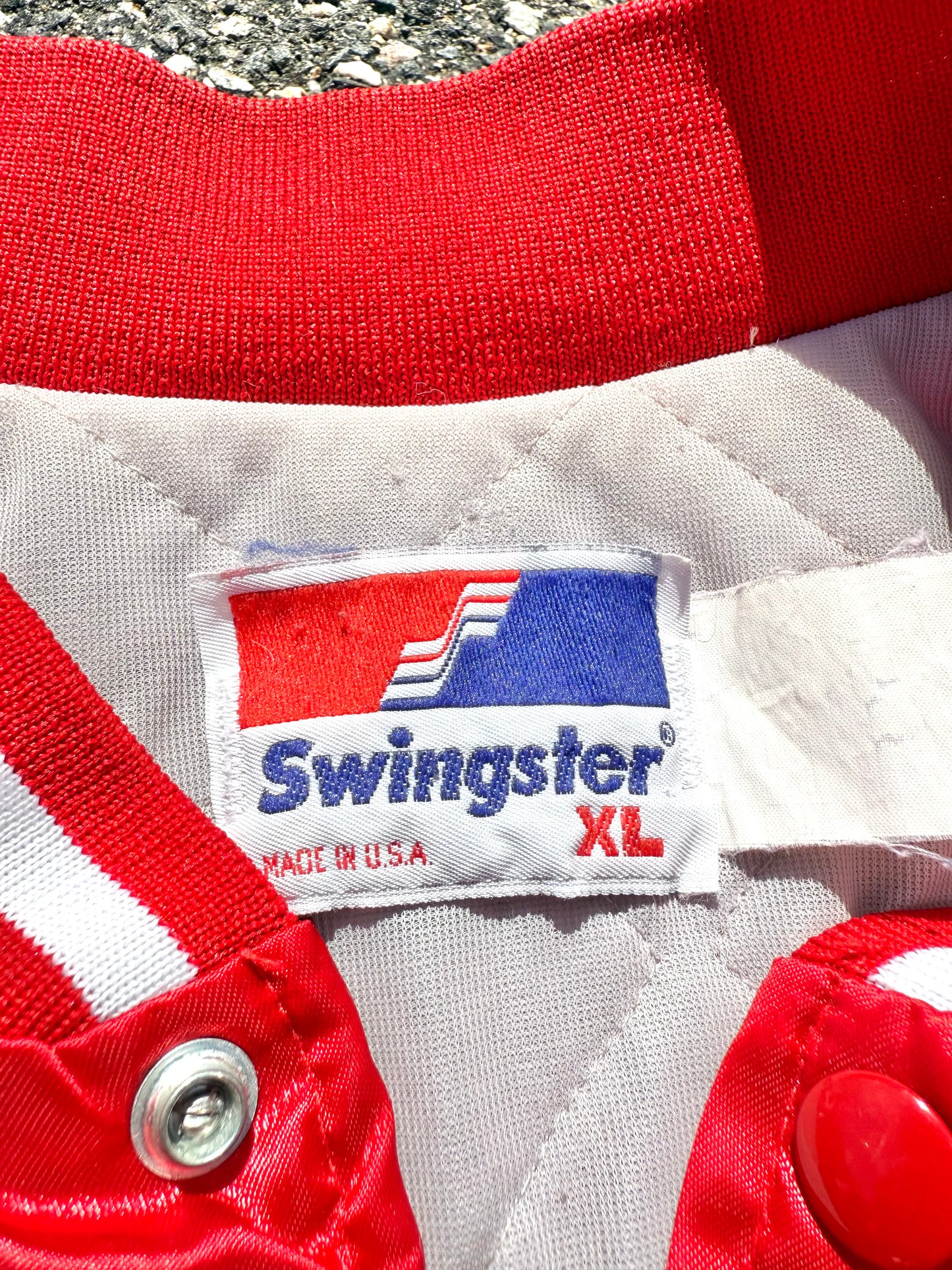 Vintage Swingster Bridgestone Tires Retro 80's Car Satin Bomber Jacket XL Red