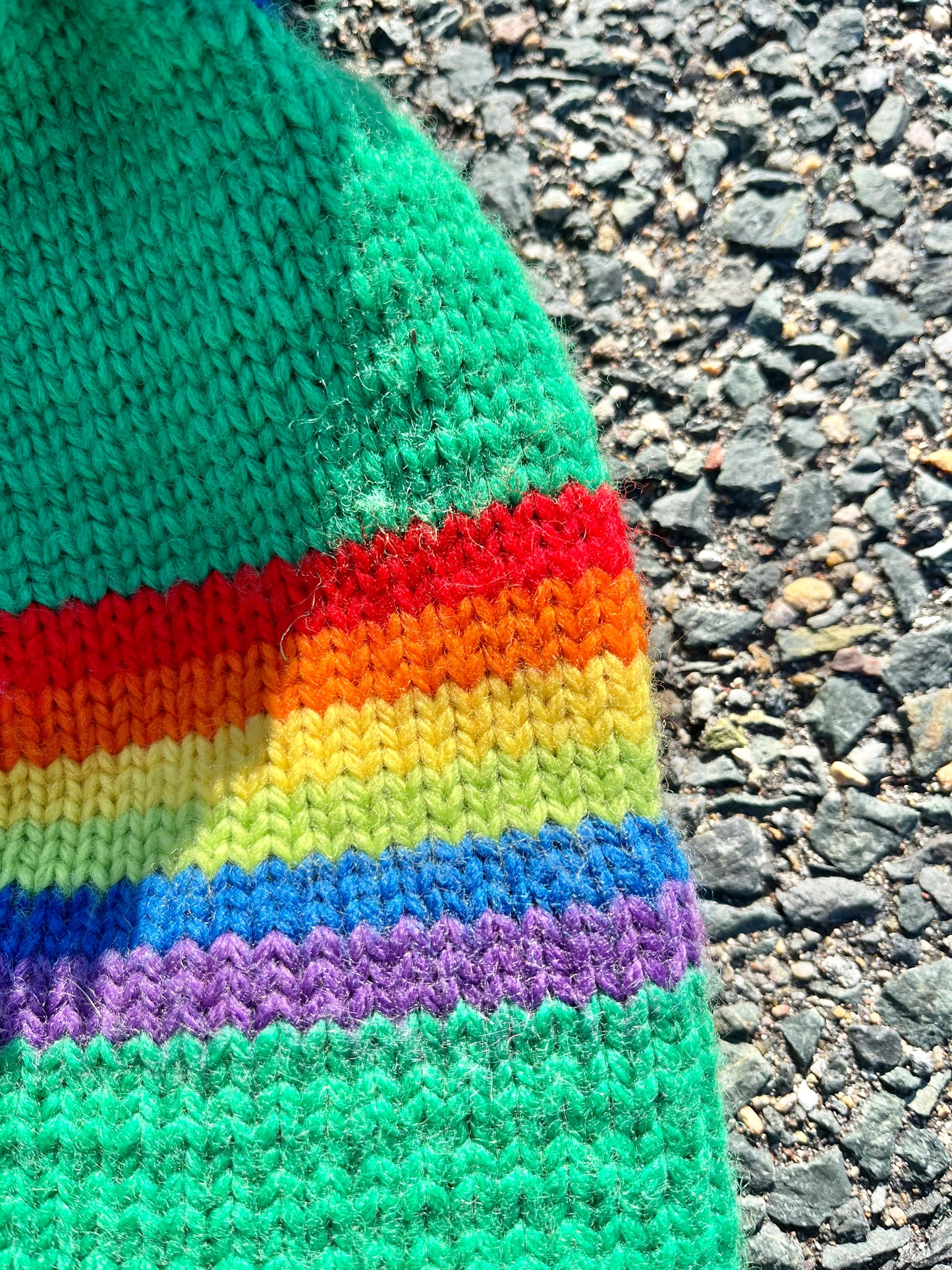 Vintage 70's 80's Retro Rainbow Knit Pure Wool Pom Pom Beanie Winter Hat