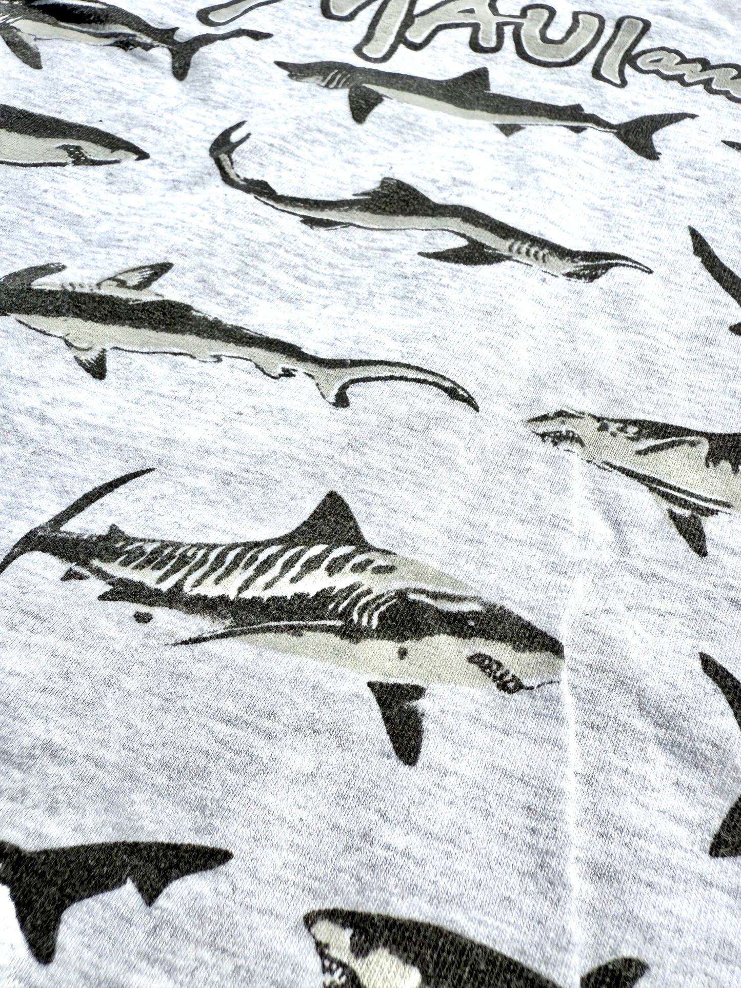 Vintage Maui and Sons 90's All Over Print AOP Shark T Shirt Single Stitch Size XL