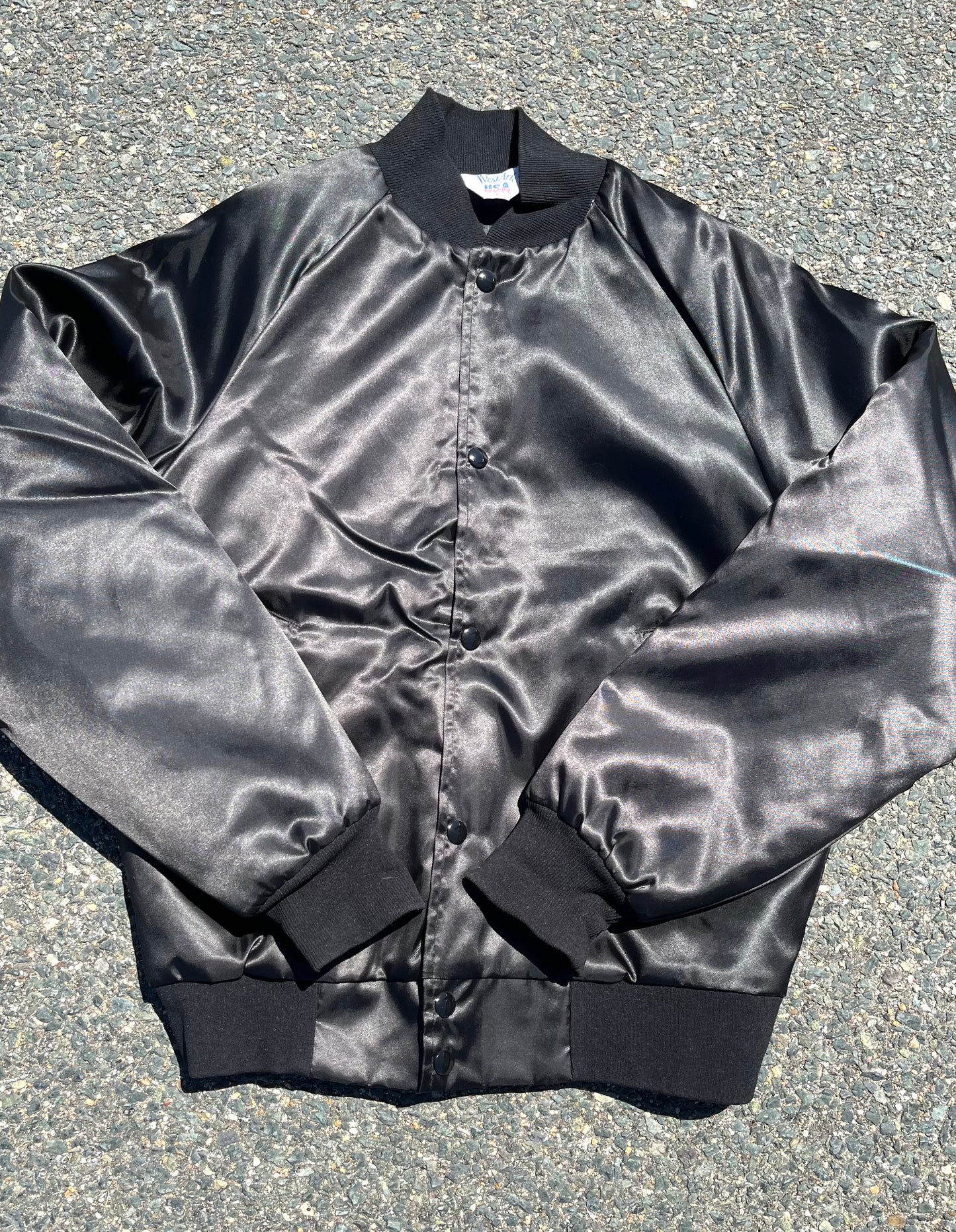 Vintage Karate Embroidered Dragon Asian Black Satin Bomber Jacket Mens Size S Small