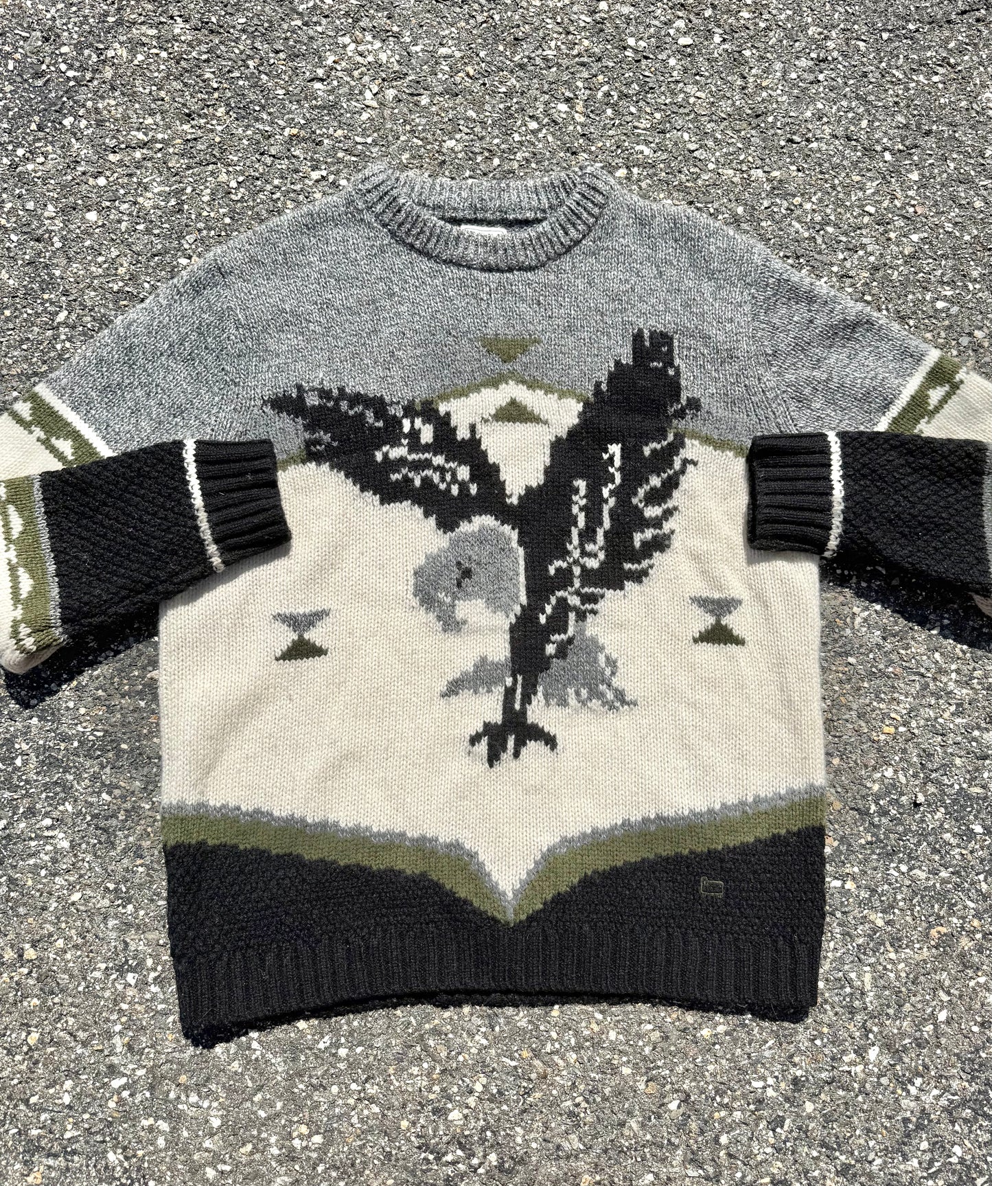Vintage Woolrich Aztec Southwestern Eagle Wool Knit Sweater Size L Large