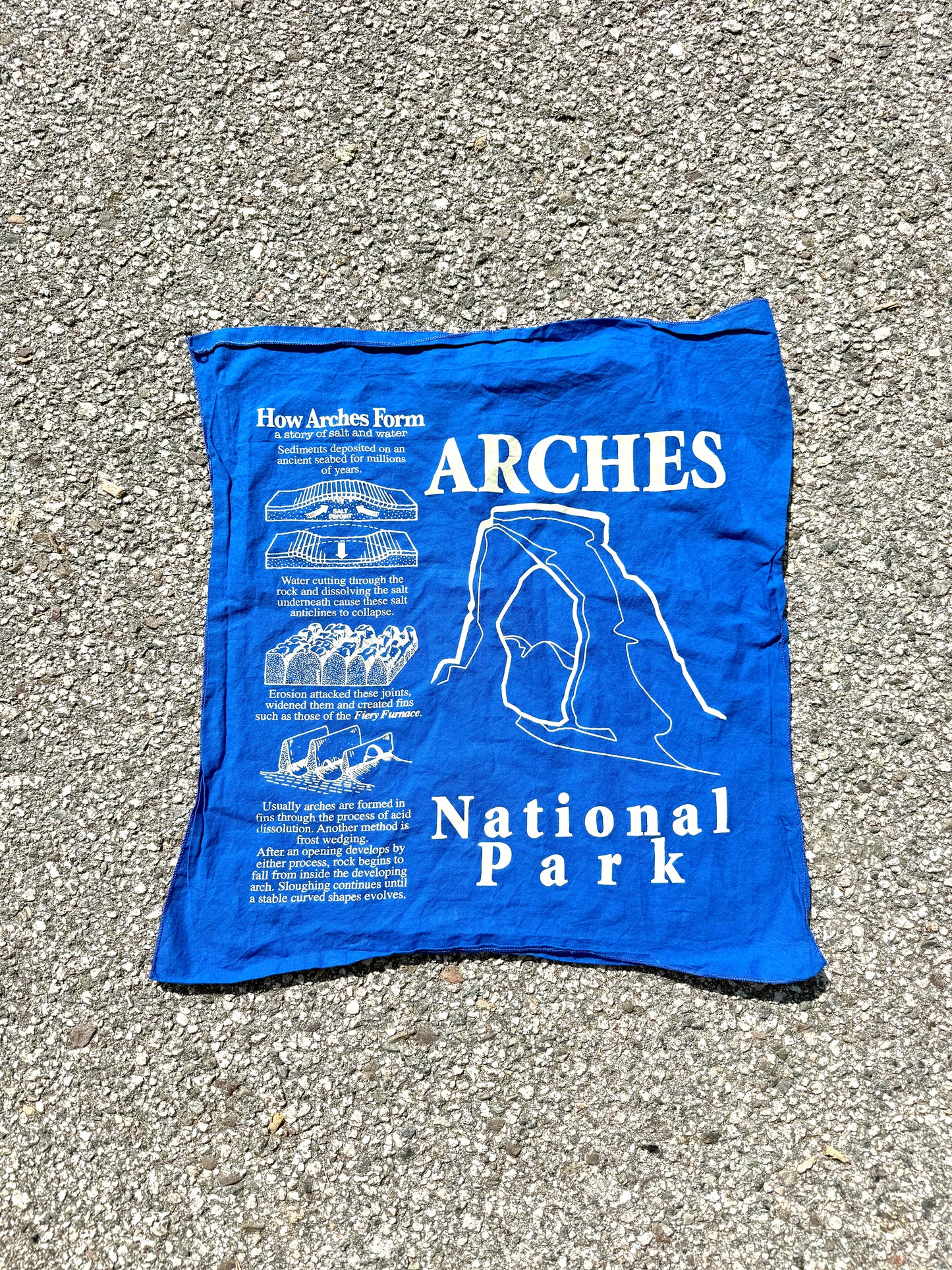 Vintage Arches National Park Utah Handkerchief Hanky Bandana Made in USA Blue