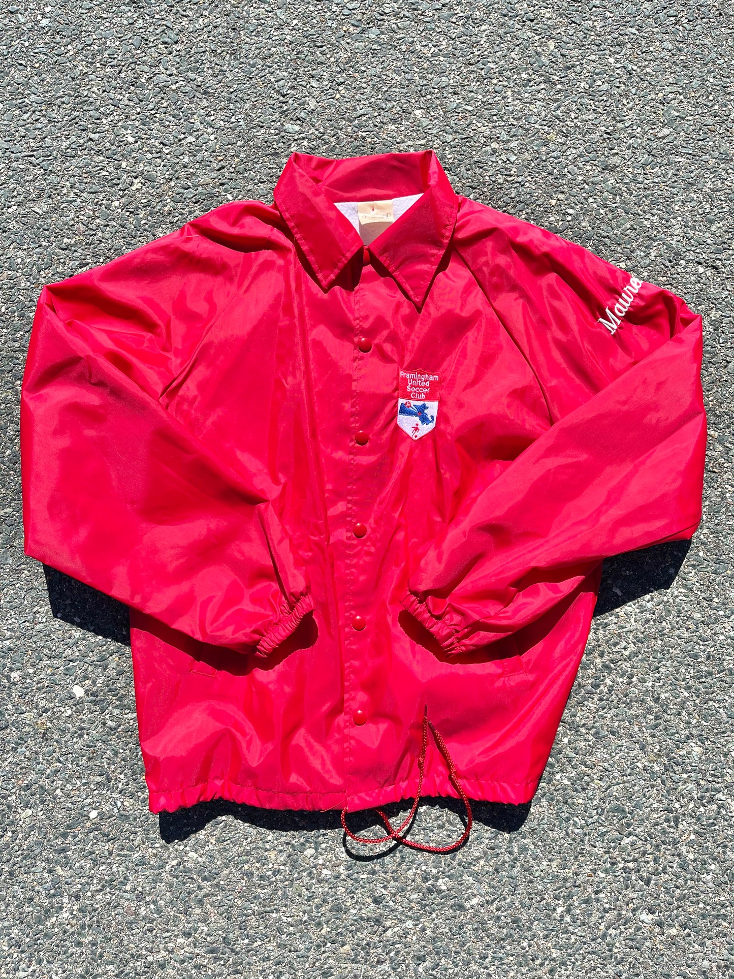 Vintage 80's Retro Massachusetts Soccer "Maureen" Patch Covered Bomber Coach Jacket Size M Medium