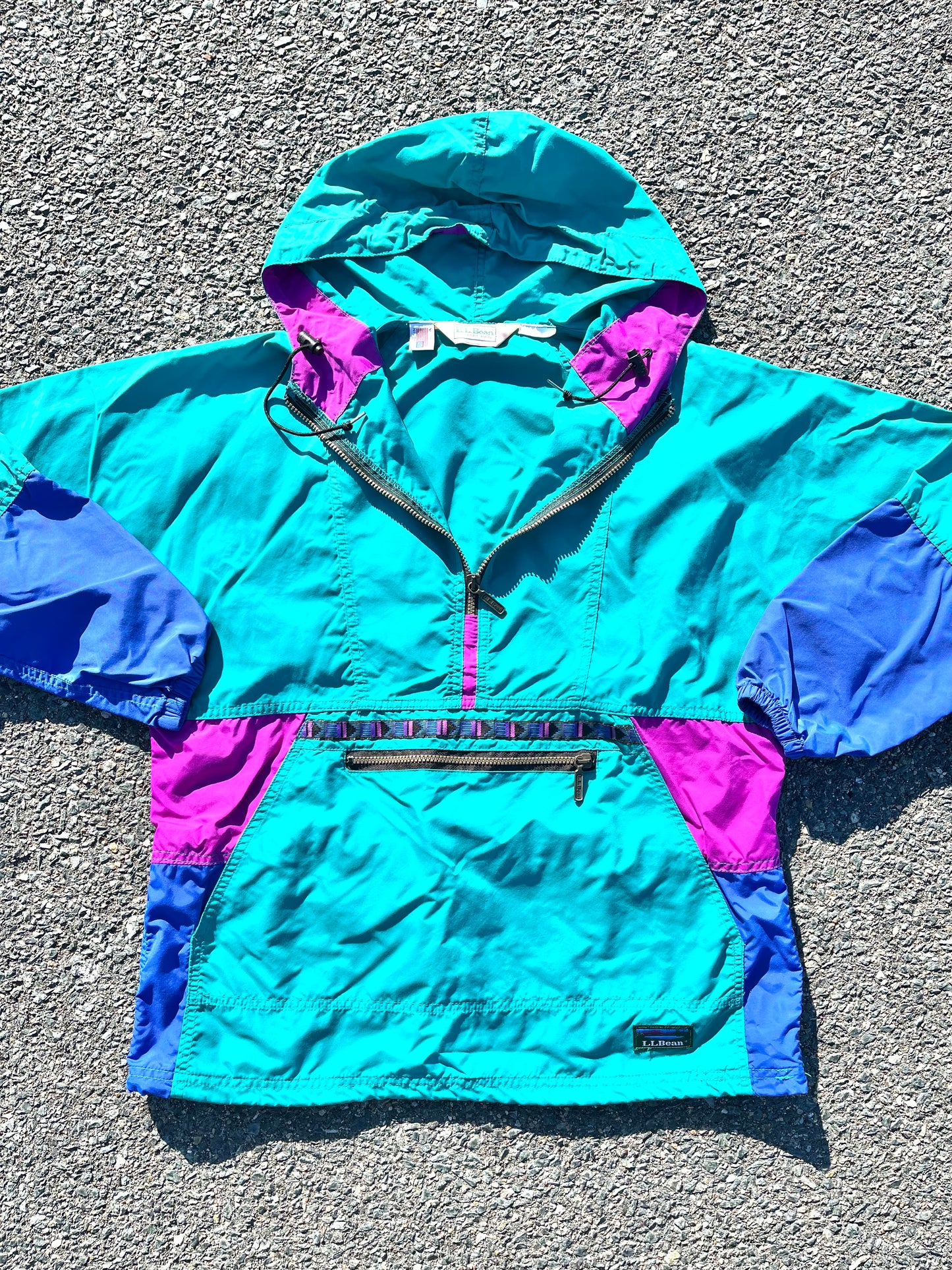 Vintage L.L. Bean 90's Retro Colorblock Womens Windbreaker Anorak Jacket Size M Medium