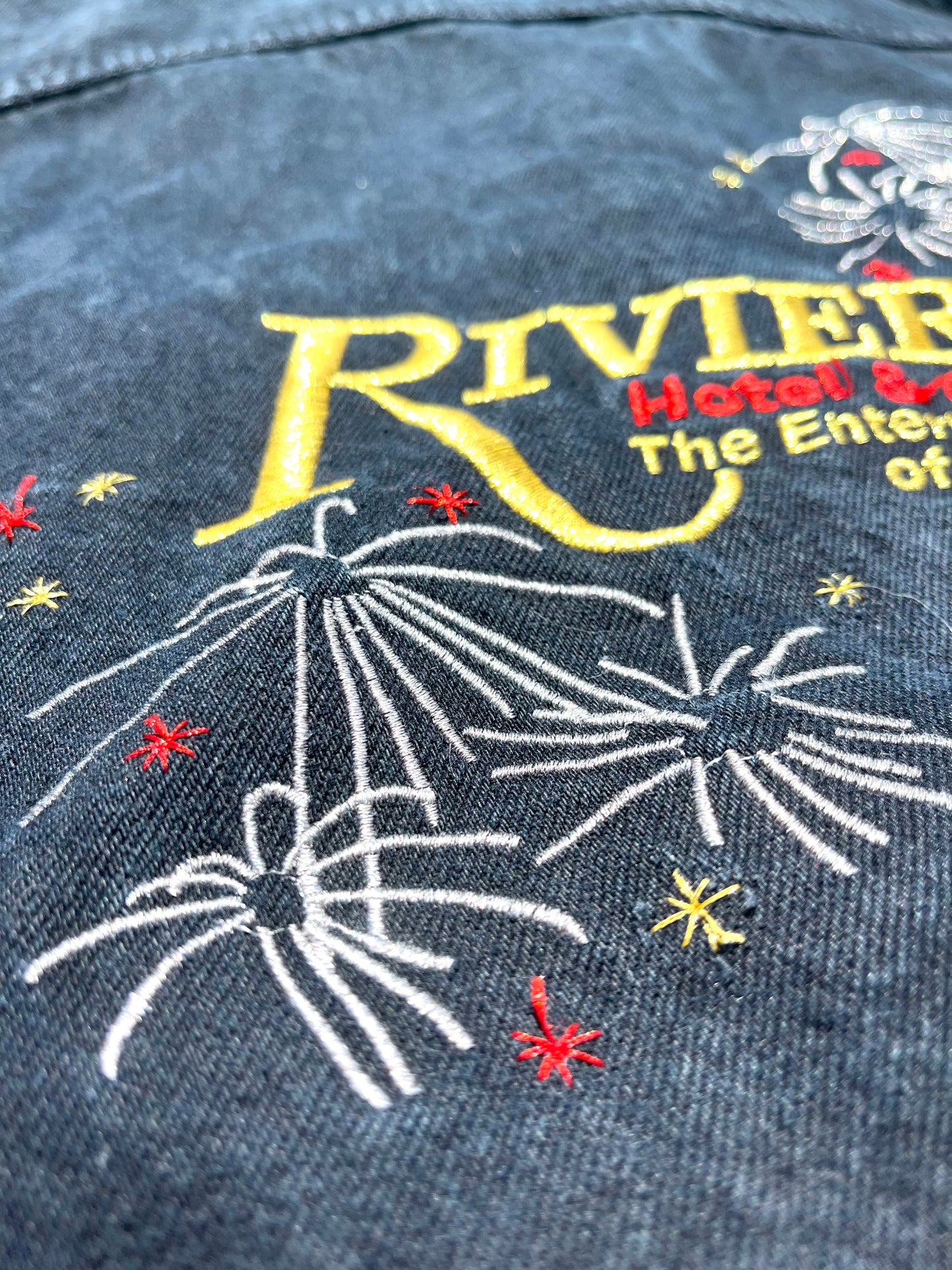 Vintage Las Vegas Riviera Resort Casino Black Denim Trucker Jacket Size XL