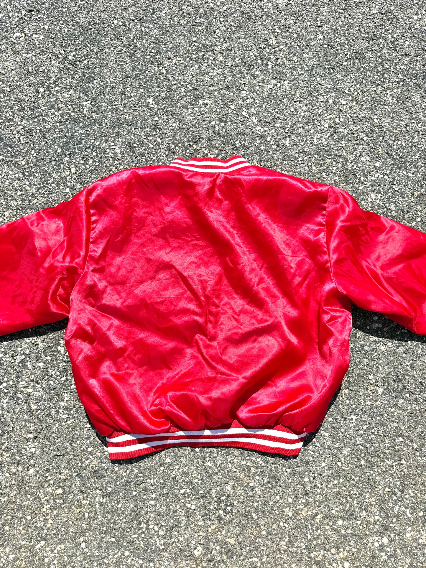 Vintage Swingster Bridgestone Tires Retro 80's Car Satin Bomber Jacket XL Red