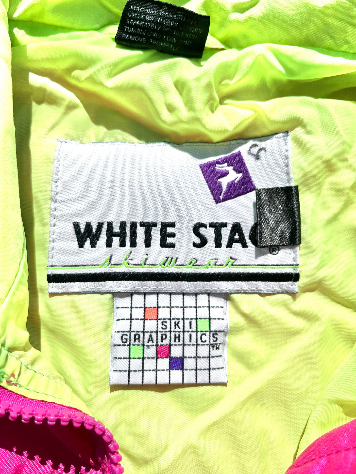 Vintage White Stag Women's Retro Neon Windbreaker Winter Ski Jacket Size M Medium