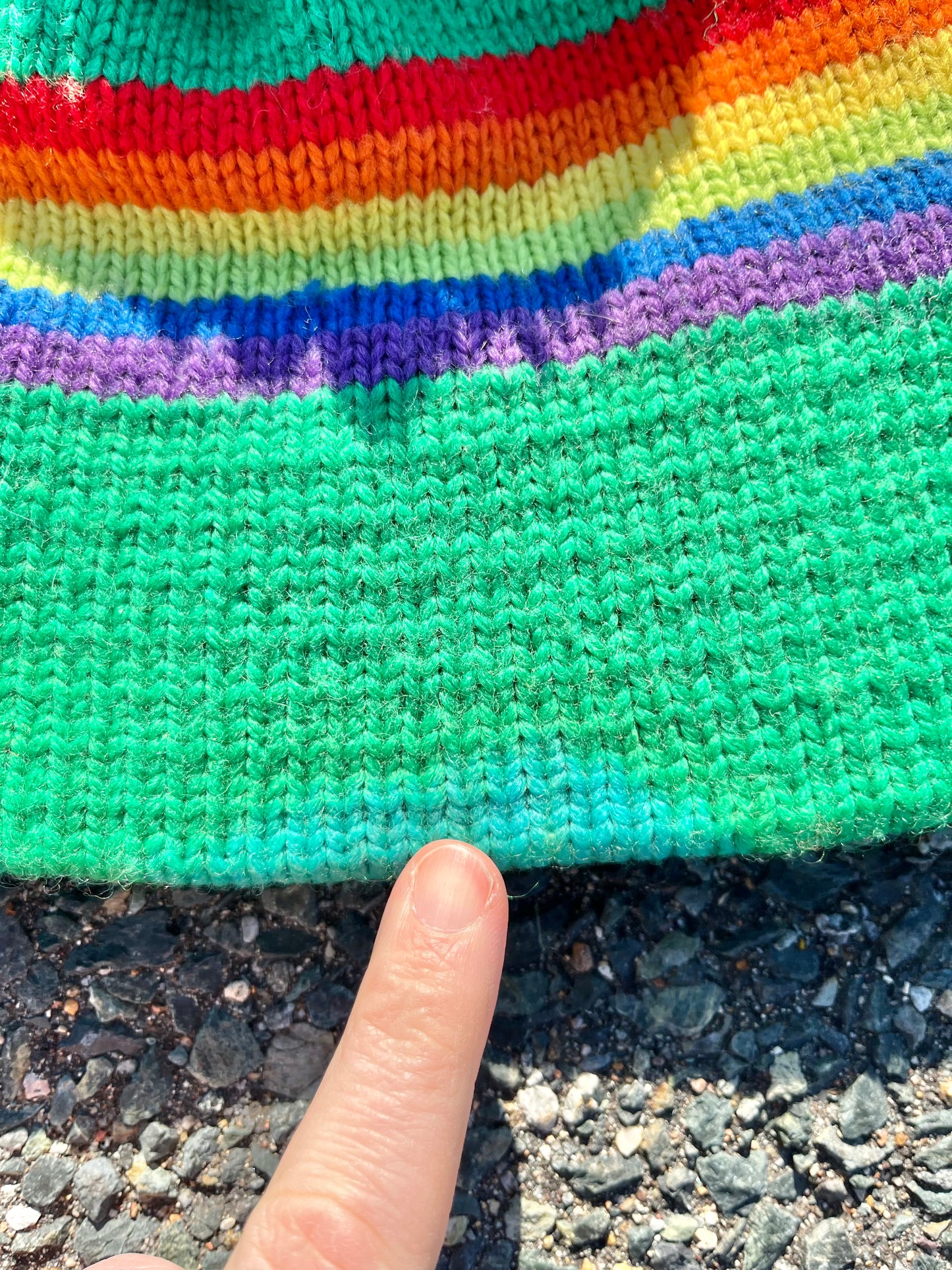 Vintage 70's 80's Retro Rainbow Knit Pure Wool Pom Pom Beanie Winter Hat