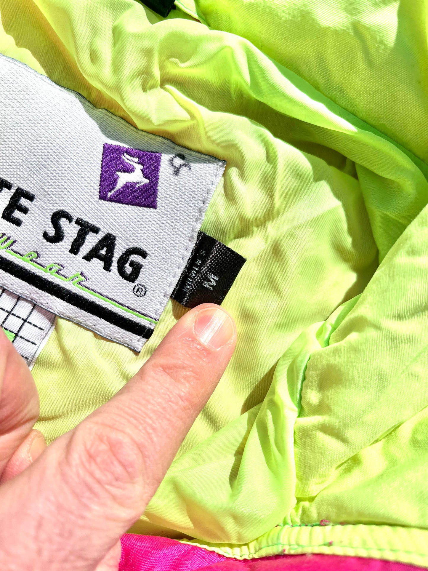 Vintage White Stag Women's Retro Neon Windbreaker Winter Ski Jacket Size M Medium