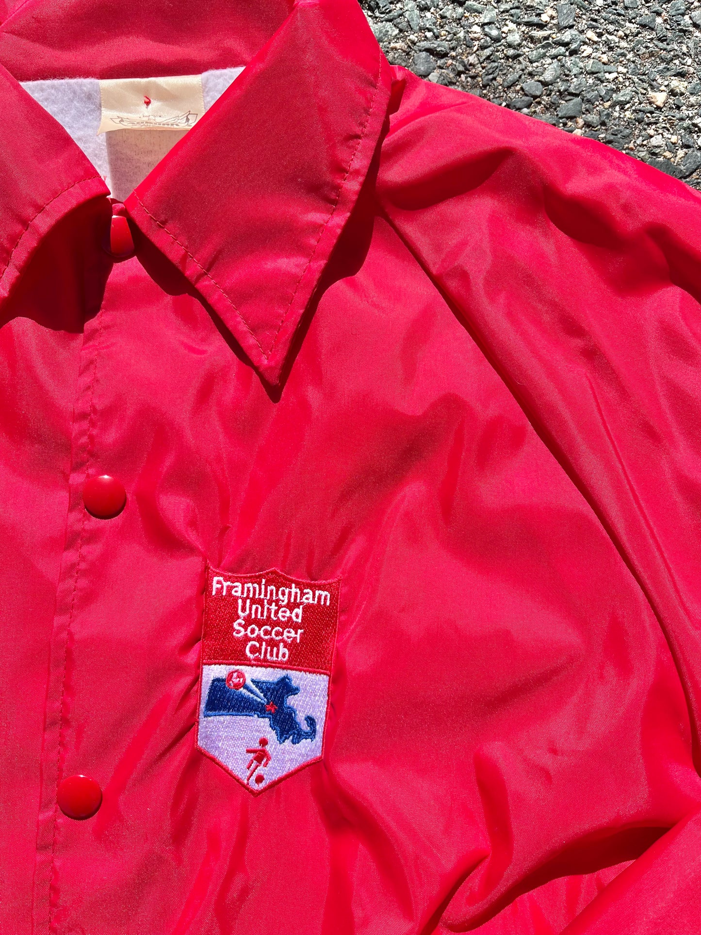 Vintage 80's Retro Massachusetts Soccer "Maureen" Patch Covered Bomber Coach Jacket Size M Medium