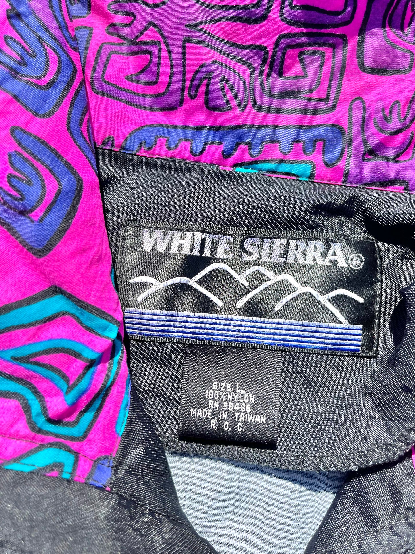 Vintage White Sierra Aztec Geometric 90's Retro Anorak Windbreaker Jacket Size L Large Hot Pink