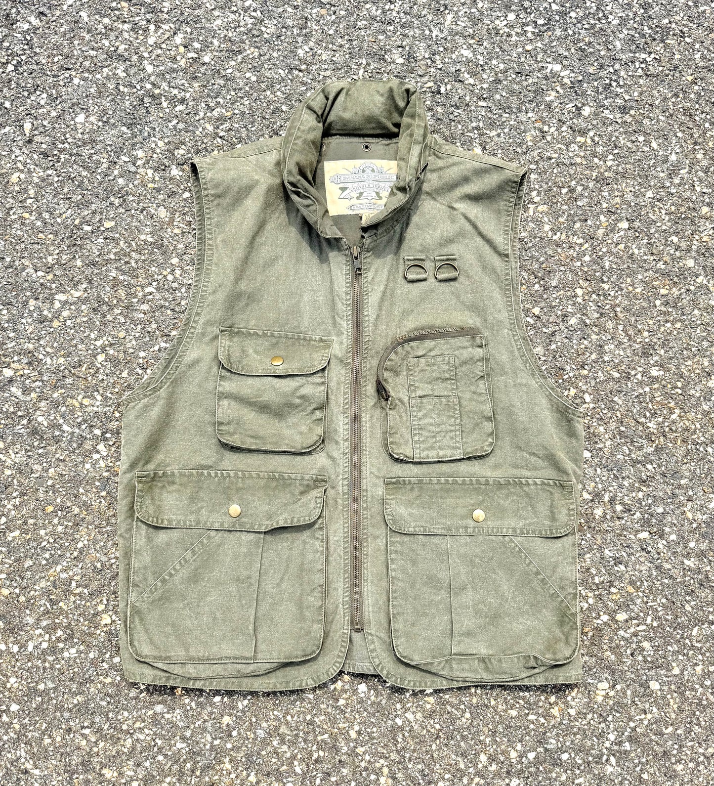 Vintage Banana Republic Safari Fishing Hunting Vest Khaki Army Green Size Small