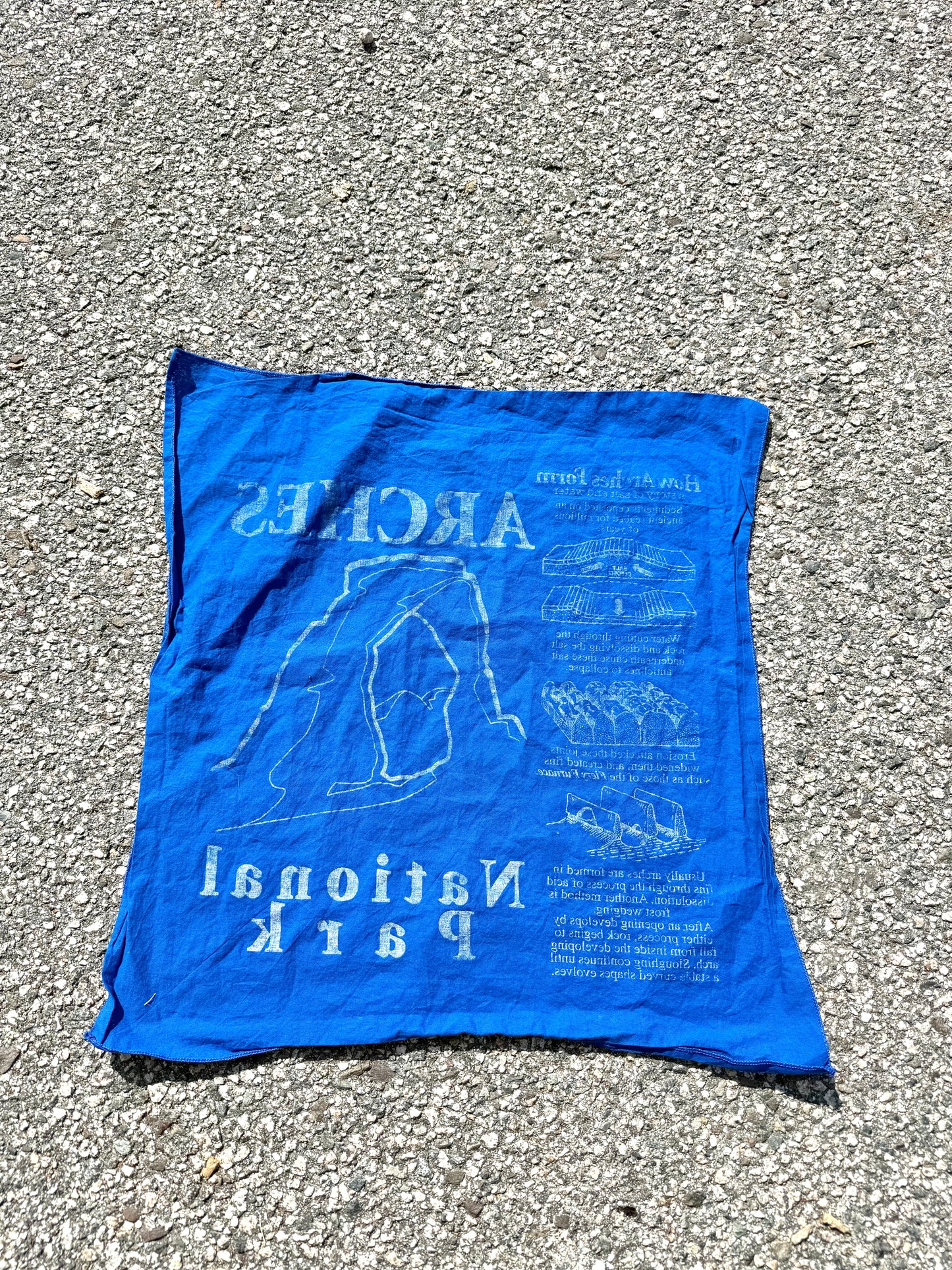 Vintage Arches National Park Utah Handkerchief Hanky Bandana Made in USA Blue