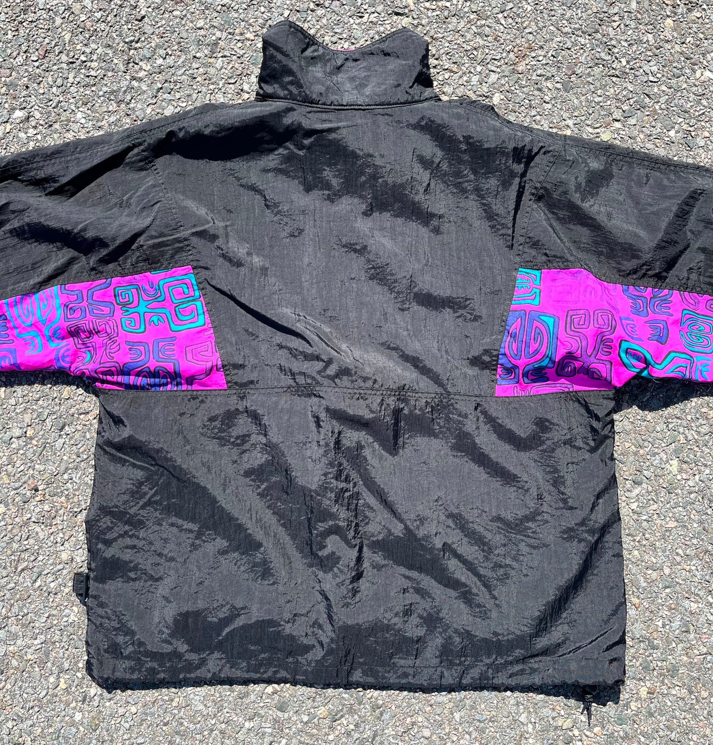 Vintage White Sierra Aztec Geometric 90's Retro Anorak Windbreaker Jacket Size L Large Hot Pink