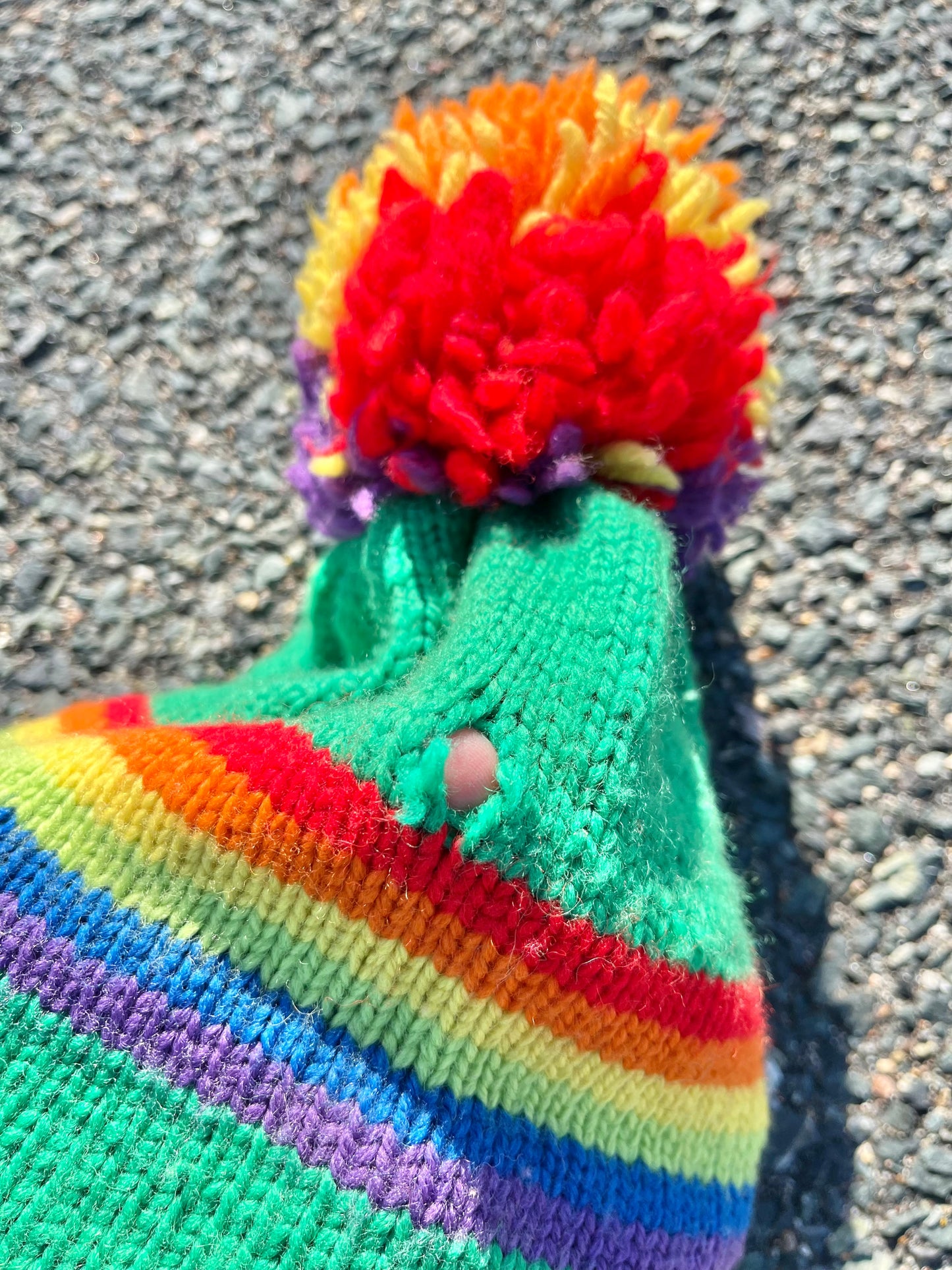 Vintage 70's 80's Retro Rainbow Knit Pure Wool Pom Pom Beanie Winter Hat