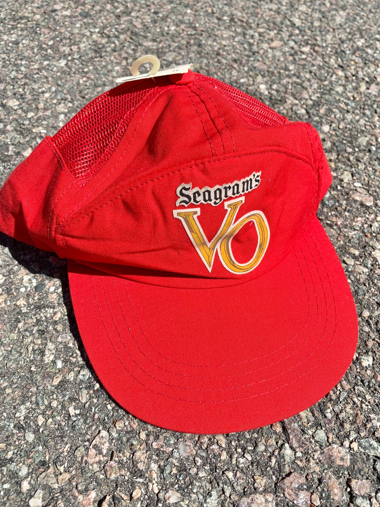 Deadstock Vintage Seagram's VO Canadian Whiskey 5 Panel Snap Back Mesh Hat Cap 70's Red with Original Tags