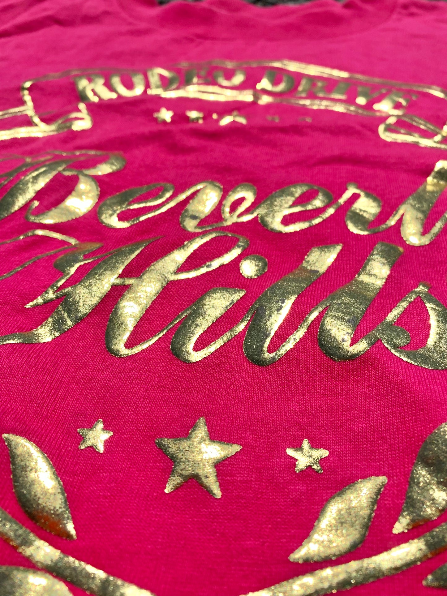 Vintage Rodeo Drive Beverly Hills California Hot Pink and Glittery Gold Single Stitch T-shirt Men's Size Large Made In The USA