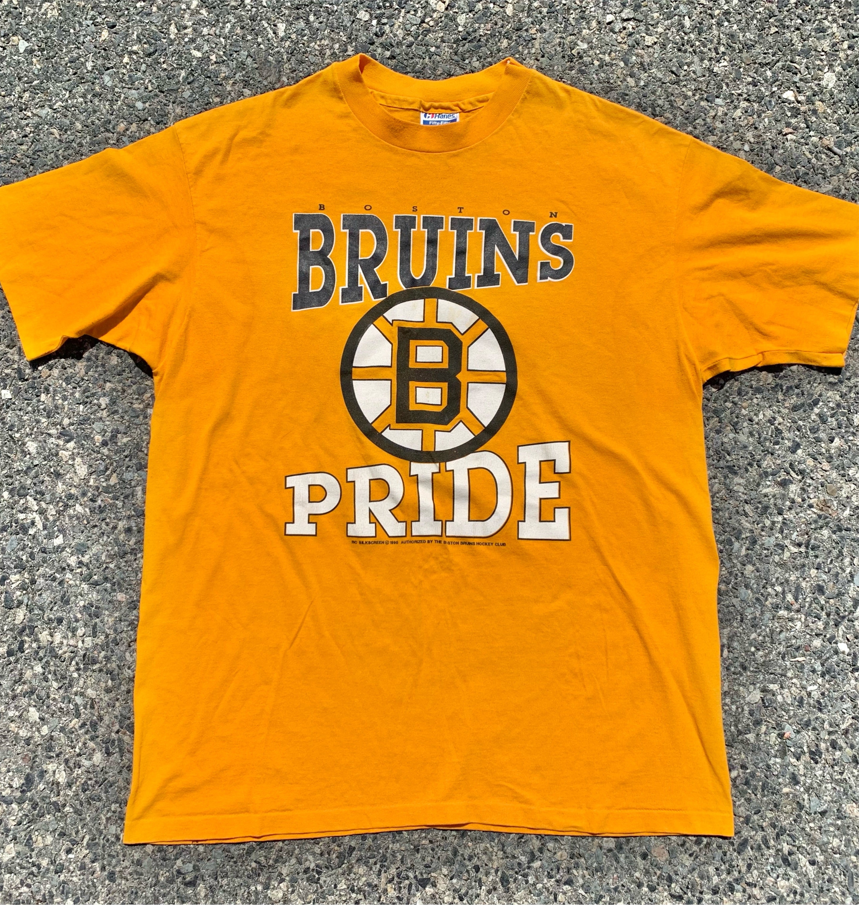 KoolThingTeez 90s Boston Bruins Bulletin Athletic NHL T-Shirt. Vintage 1991 Boston Bruins Bulletin Athletic Hockey Tee. Single Stitch - XXL Long 25 x 31