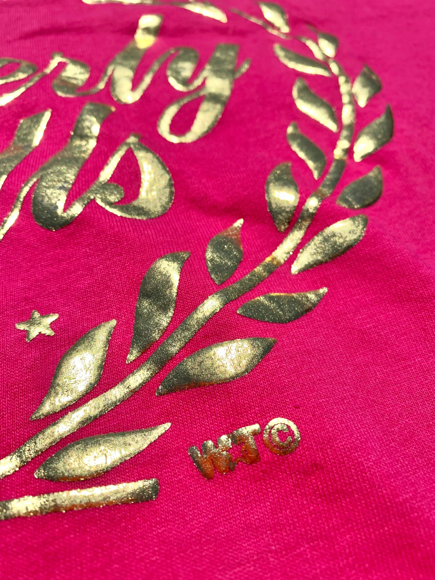 Vintage Rodeo Drive Beverly Hills California Hot Pink and Glittery Gold Single Stitch T-shirt Men's Size Large Made In The USA