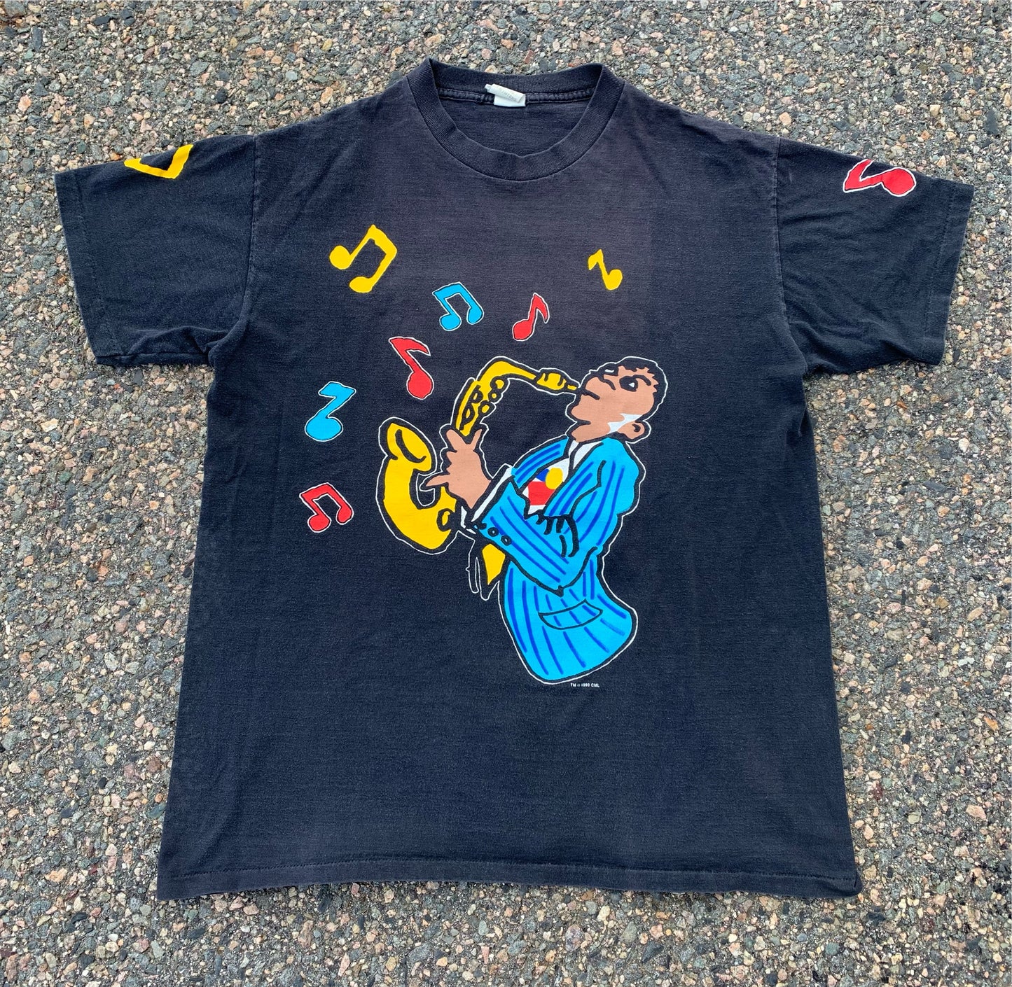 Vintage "Five Guys Named Moe" 90's All Over Print West End Musical Production Jazz Band T Shirt Size Large Made in USA and Single Stitch