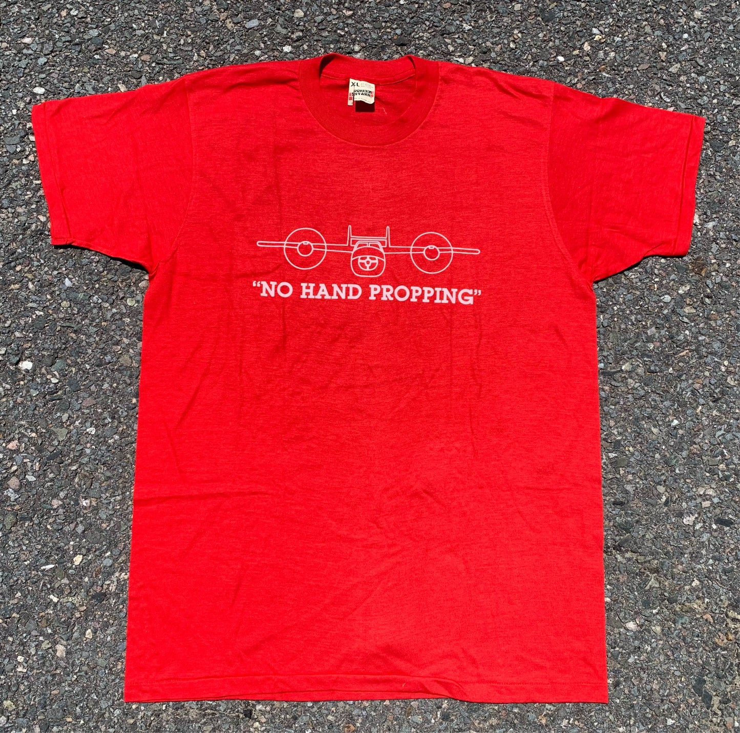 Vintage Aviation No Hand Propping Plane Single Stitch 80's Screens Stars T Shirt Size XL