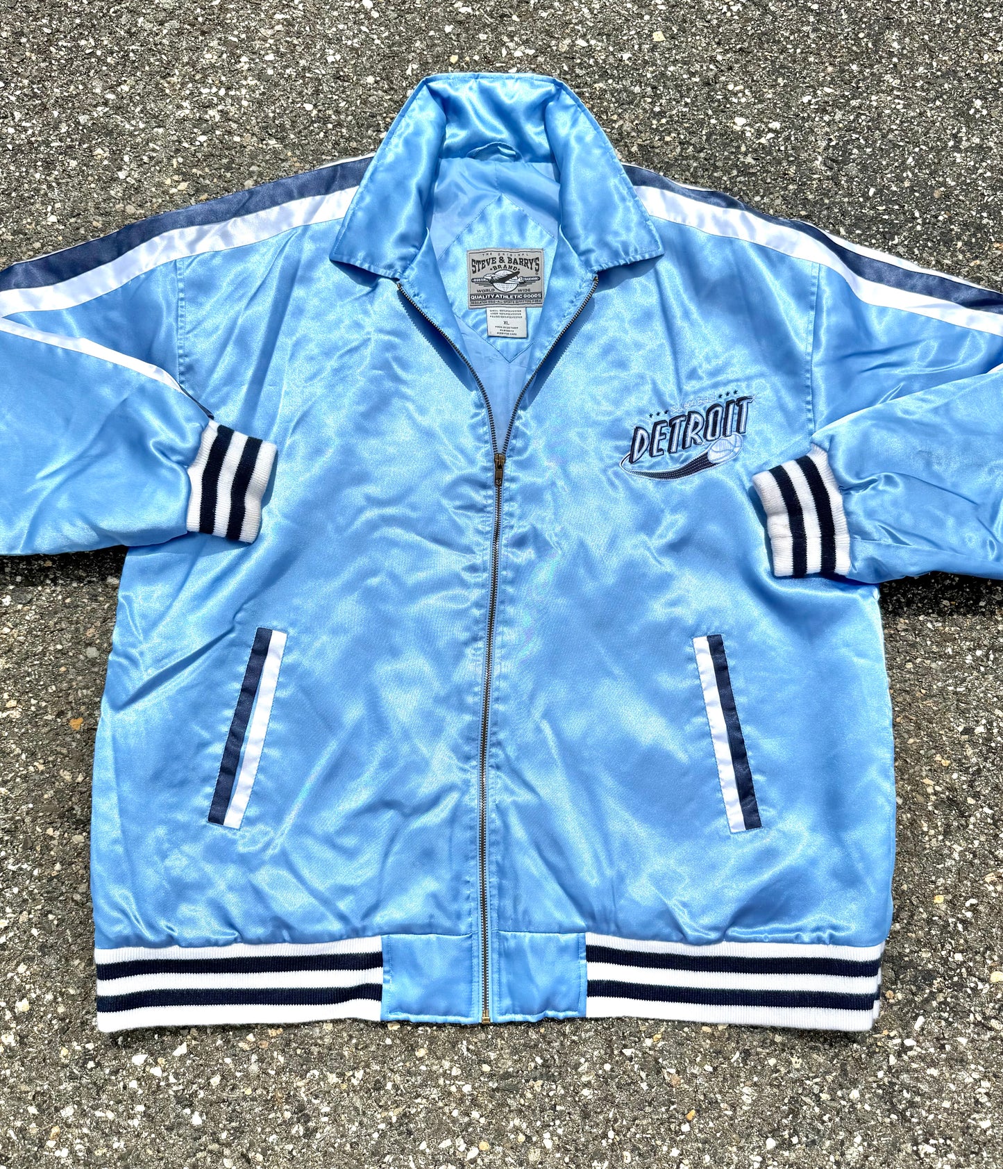 Vintage Steve and Barry's Detroit Street Ball Basketball Satin Bomber Jacket Size XL Baby Blue