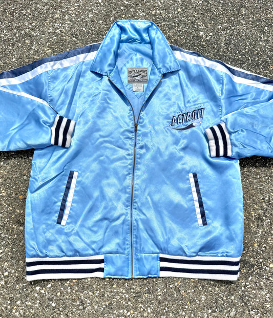 Vintage Steve and Barry's Detroit Street Ball Basketball Satin Bomber Jacket Size XL Baby Blue