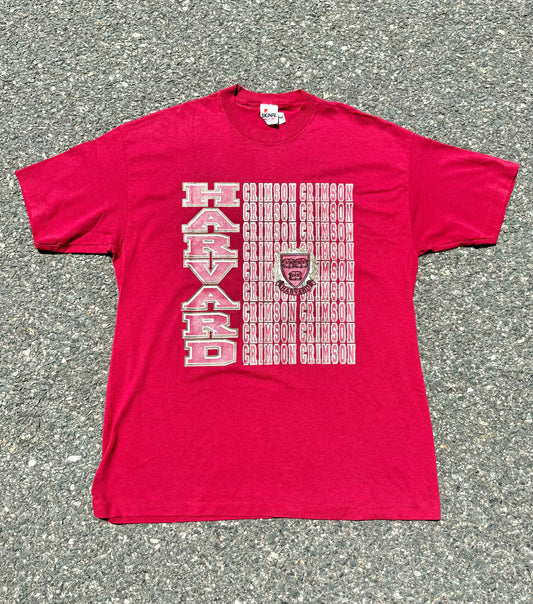 Vintage Harvard University Crimson Retro 90's College T Shirt Size L Large Red