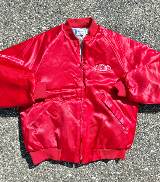 Vintage Dupont Jeff Gordon NASCAR Retro 80's Satin Bomber Jacket Size L Large Red