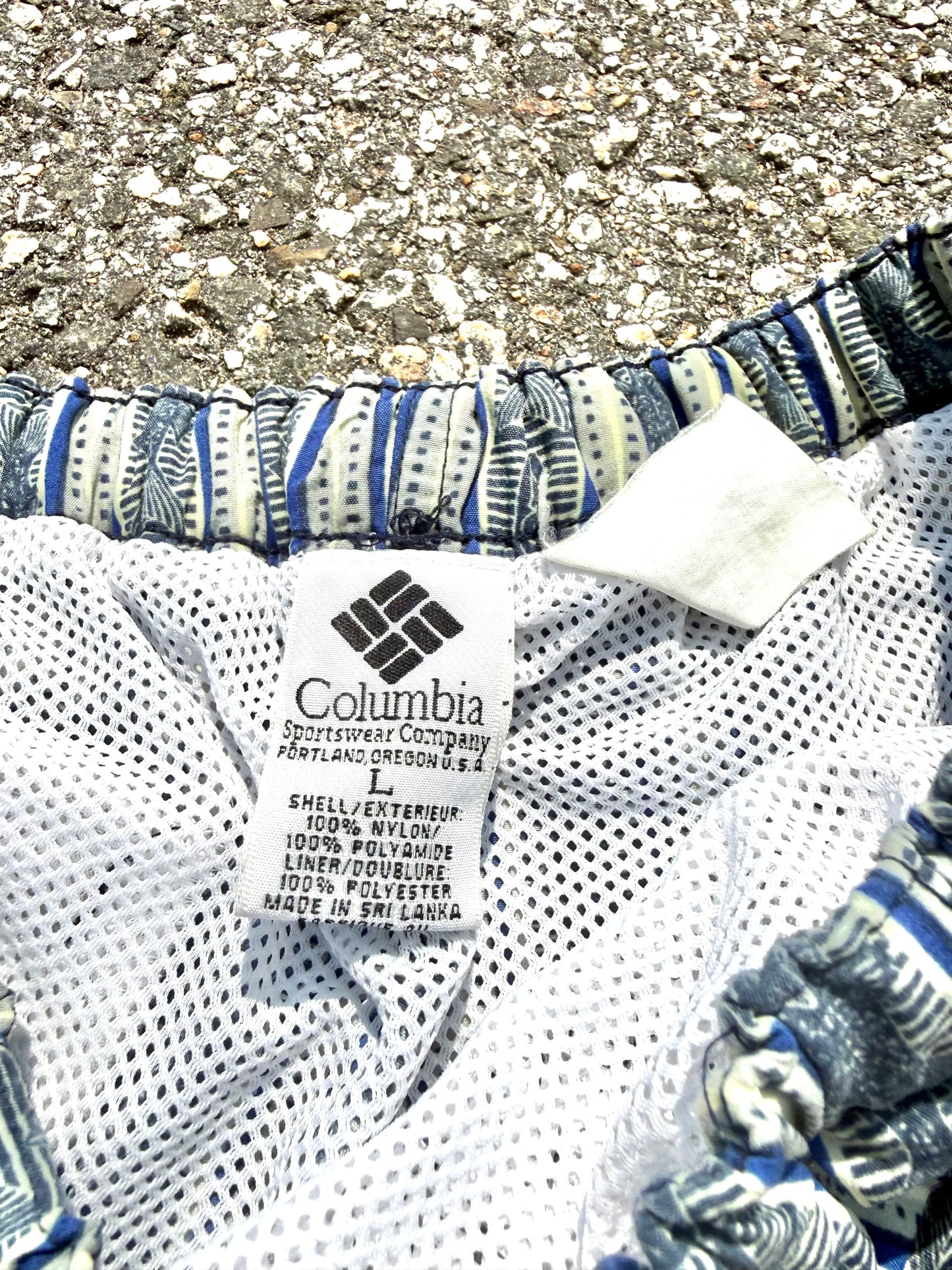 Vintage Columbia All Over Print Fish Lined Belted Shorts Baggies Trunks Large 6 Inch Inseam
