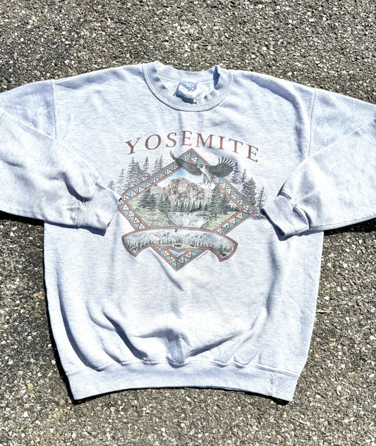 Vintage Yosemite National Park 90's Nature Retro Crewneck Sweatshirt Size L Large Heather Gray