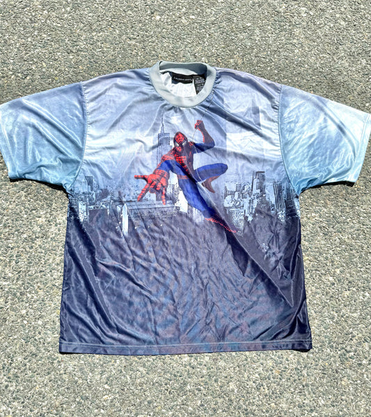 Vintage Spider Man Marvel Movie 2002 Y2K Holographic All Over Print T Shirt XL